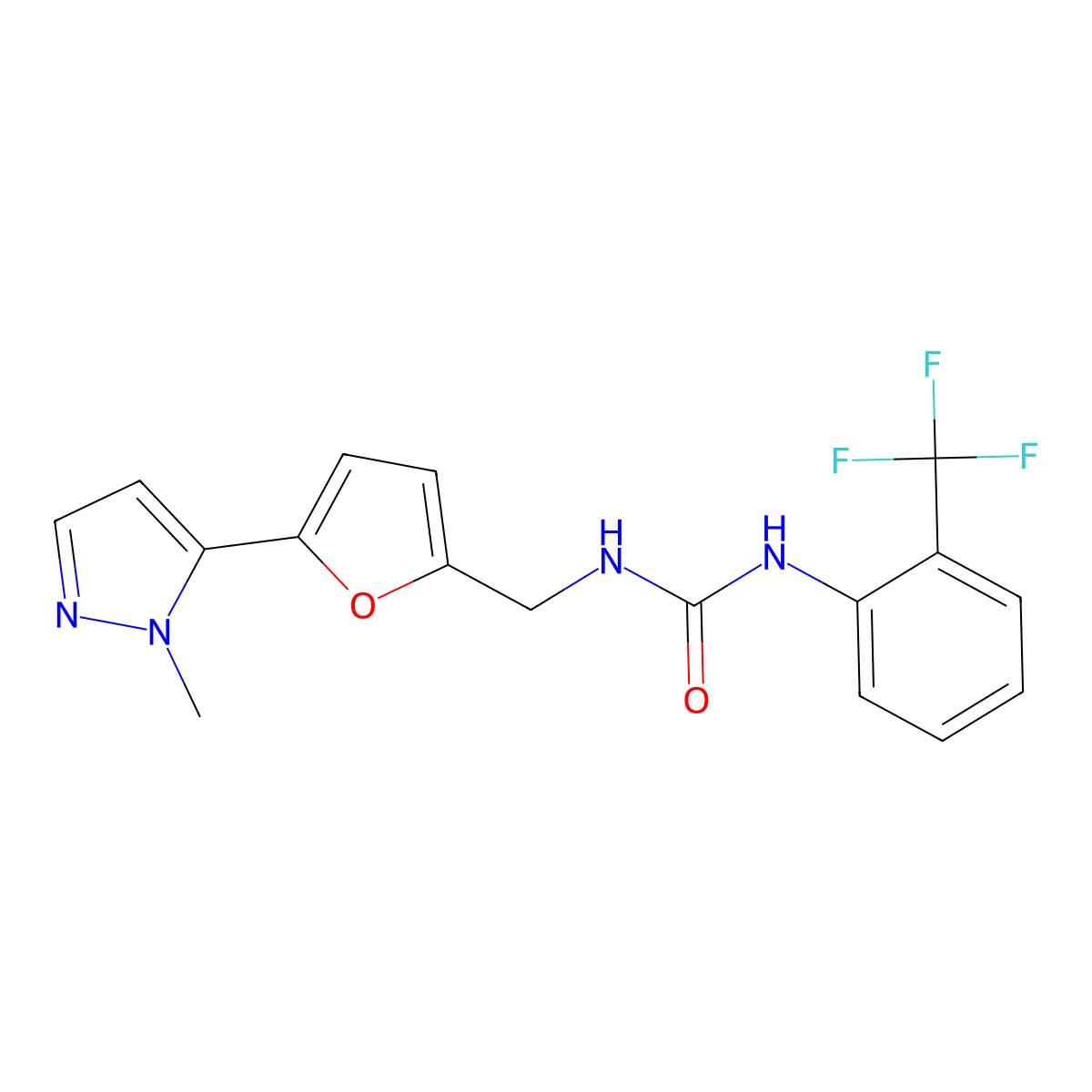 3-{[5-(1-methyl-1H-pyrazol-5-yl)furan-2-yl]methyl}-1-[2-(trifluoromethyl)phenyl]urea molecular structure, CAS 2415492-25-8