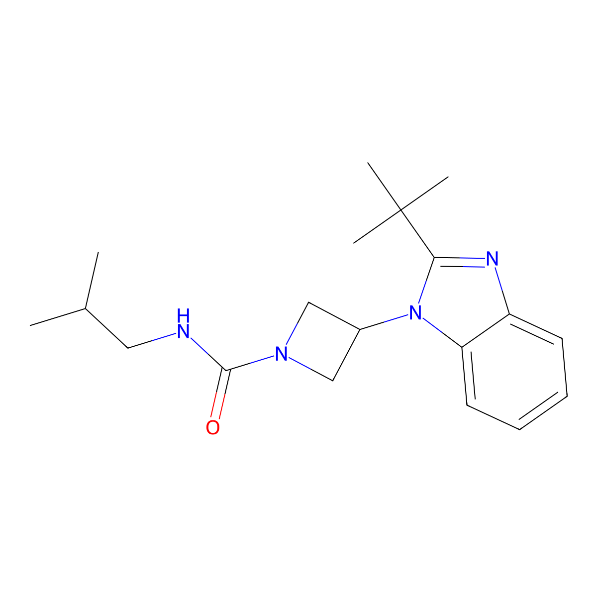 3-(2-tert-butyl-1H-1,3-benzodiazol-1-yl)-N-(2-methylpropyl)azetidine-1-carboxamide molecular structure, CAS 2415492-29-2
