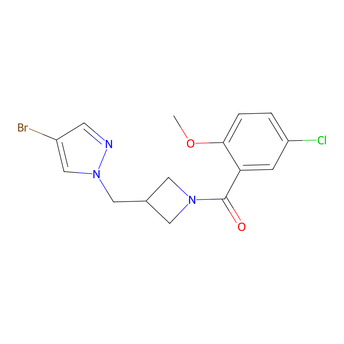 4-bromo-1-{[1-(5-chloro-2-methoxybenzoyl)azetidin-3-yl]methyl}-1H-pyrazole molecular structure, CAS 2415492-31-6