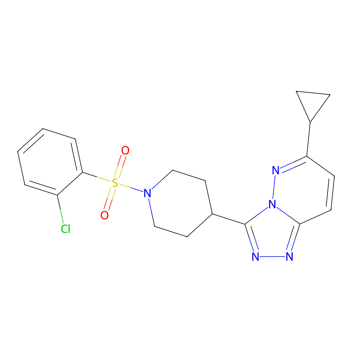 1-(2-Chlorobenzenesulfonyl)-4-{6-cyclopropyl-[1,2,4]triazolo[4,3-b]pyridazin-3-yl}piperidine molecular structure, CAS 2415492-33-8