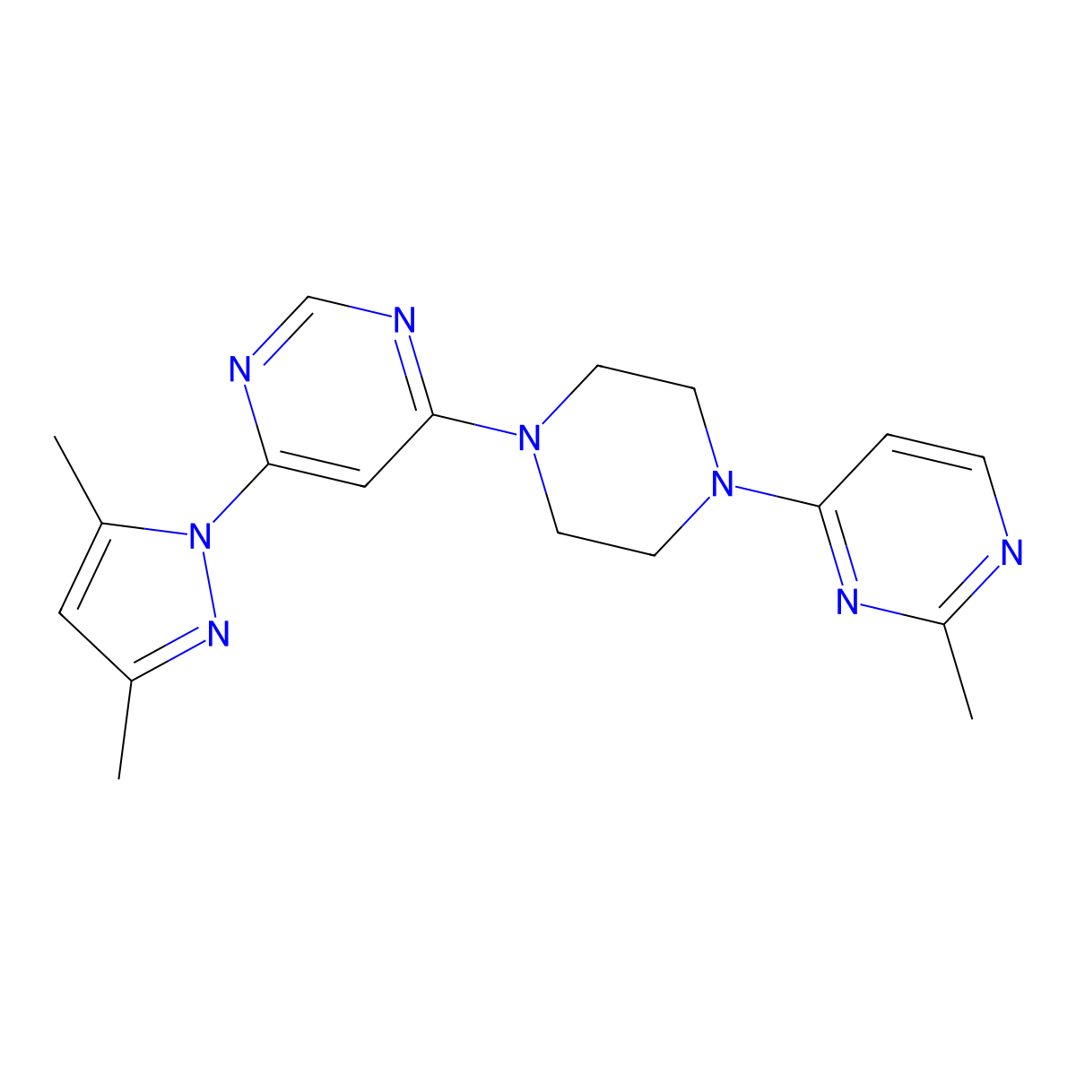 4-(3,5-dimethyl-1H-pyrazol-1-yl)-6-[4-(2-methylpyrimidin-4-yl)piperazin-1-yl]pyrimidine molecular structure, CAS 2415492-36-1