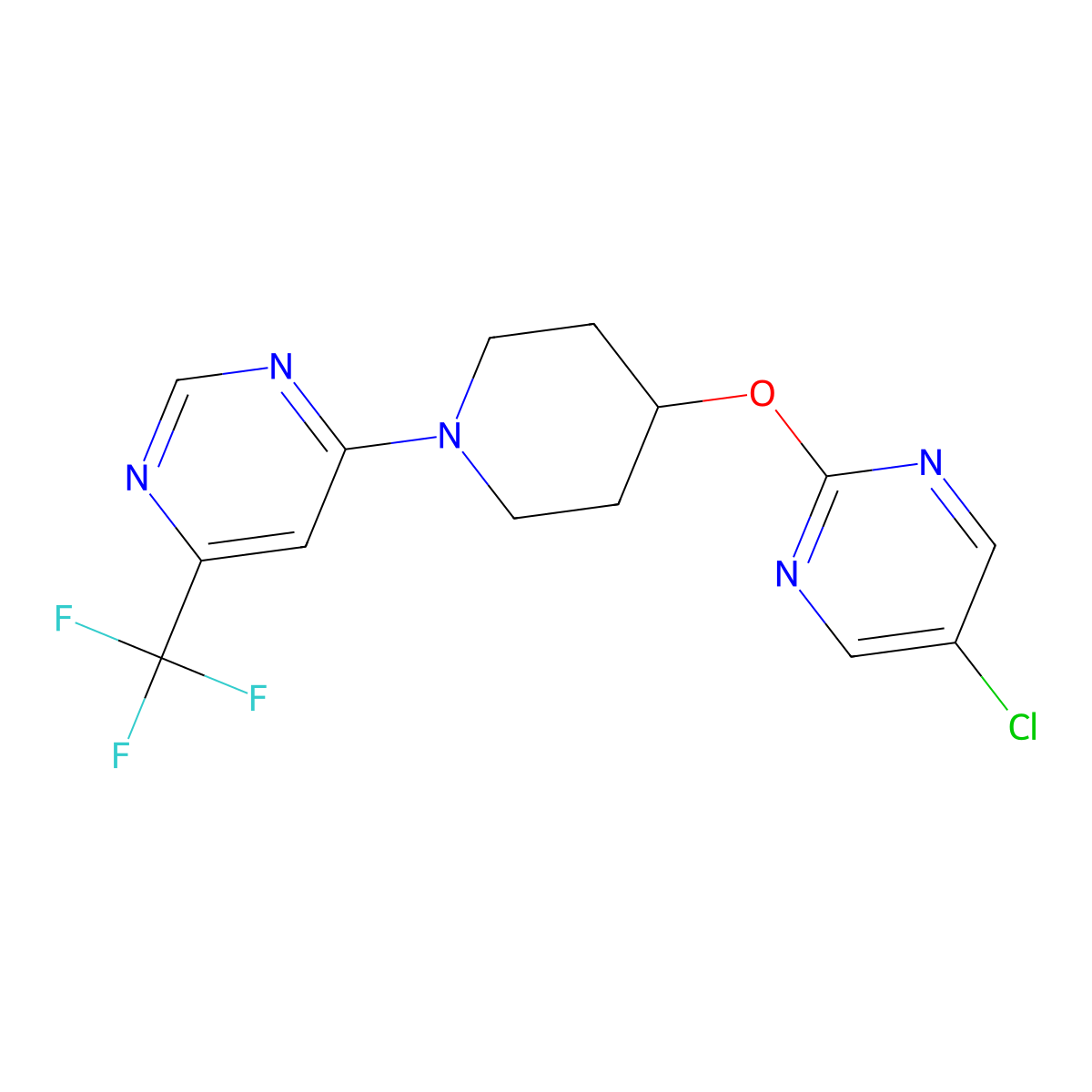 4-{4-[(5-Chloropyrimidin-2-yl)oxy]piperidin-1-yl}-6-(trifluoromethyl)pyrimidine molecular structure, CAS 2415499-34-0