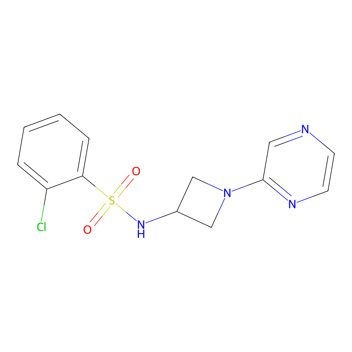 2-chloro-N-[1-(pyrazin-2-yl)azetidin-3-yl]benzene-1-sulfonamide molecular structure, CAS 2415499-50-0