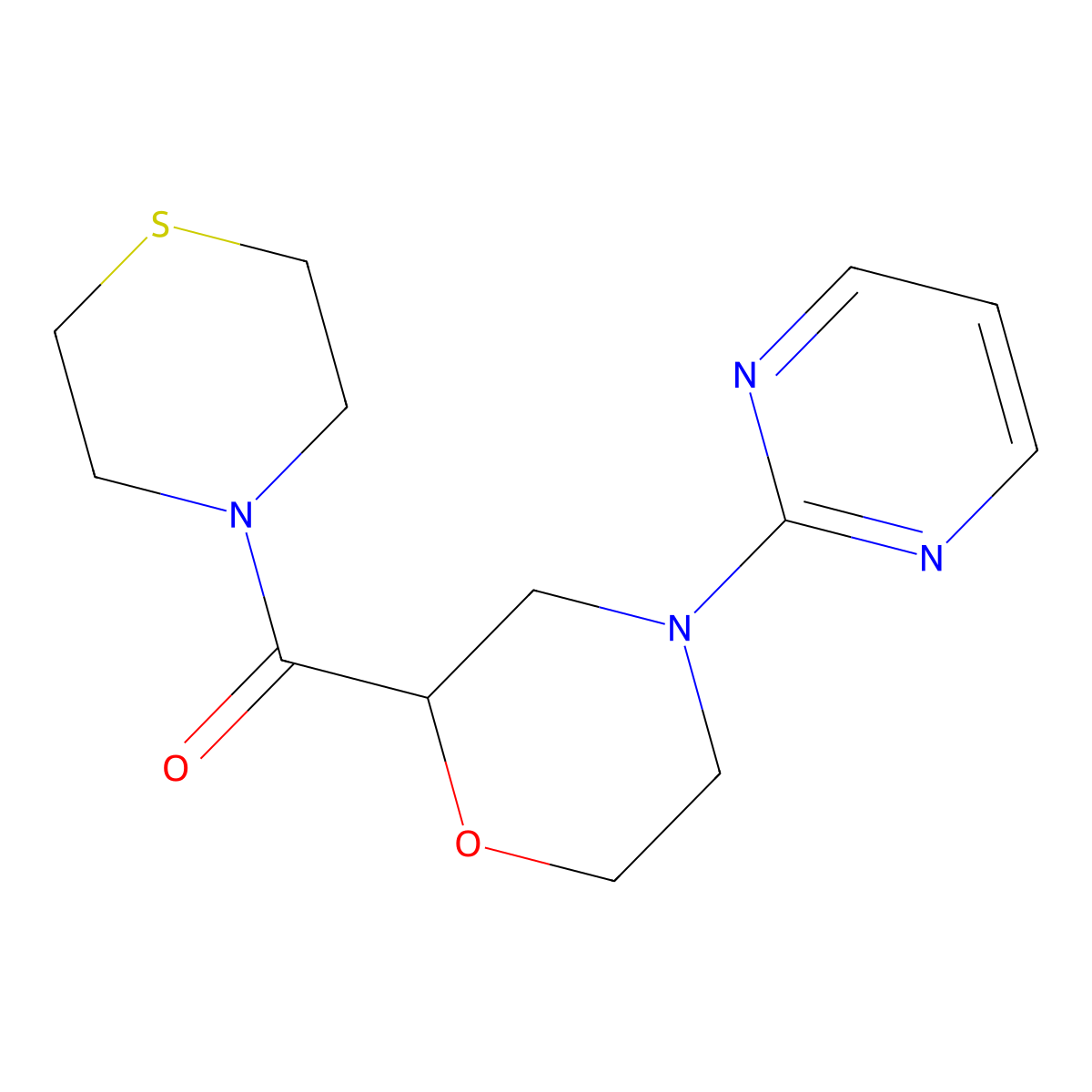 4-(Pyrimidin-2-yl)-2-(thiomorpholine-4-carbonyl)morpholine molecular structure, CAS 2415499-51-1