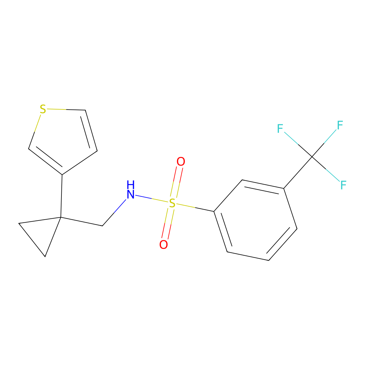 N-[(1-Thiophen-3-ylcyclopropyl)methyl]-3-(trifluoromethyl)benzenesulfonamide molecular structure, CAS 2415499-53-3