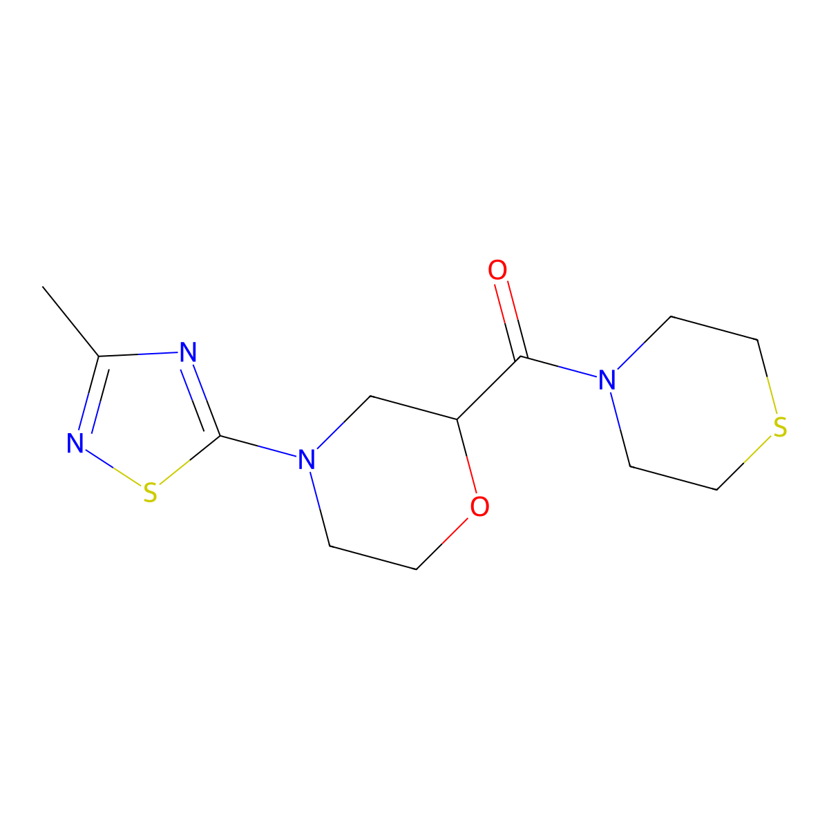 4-(3-Methyl-1,2,4-thiadiazol-5-yl)-2-(thiomorpholine-4-carbonyl)morpholine molecular structure, CAS 2415499-55-5