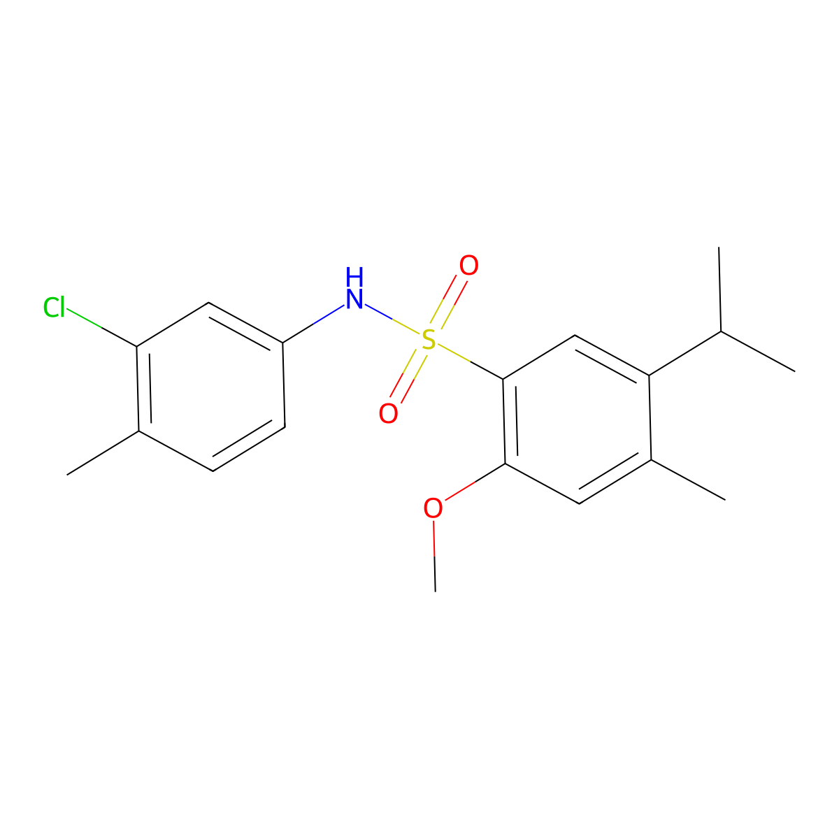 N-(3-chloro-4-methylphenyl)-2-methoxy-4-methyl-5-(propan-2-yl)benzene-1-sulfonamide molecular structure, CAS 2415499-59-9