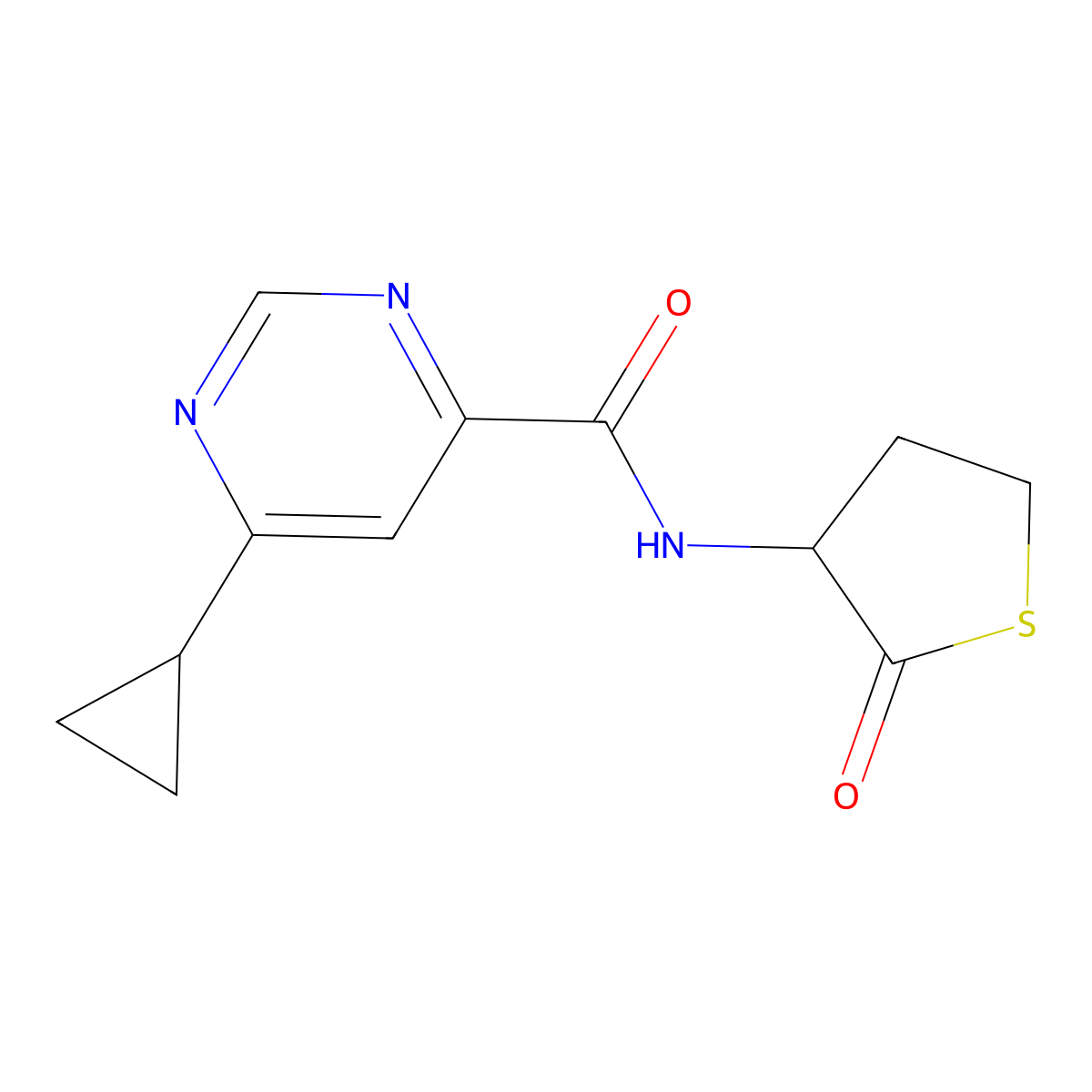 6-Cyclopropyl-N-(2-oxothiolan-3-yl)pyrimidine-4-carboxamide molecular structure, CAS 2415499-60-2