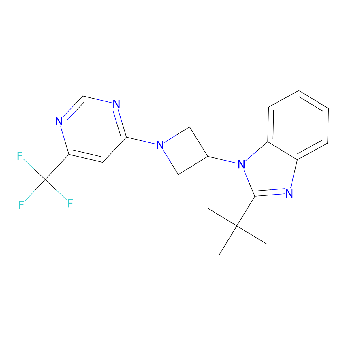 2-tert-butyl-1-{1-[6-(trifluoromethyl)pyrimidin-4-yl]azetidin-3-yl}-1H-1,3-benzodiazole molecular structure, CAS 2415499-62-4
