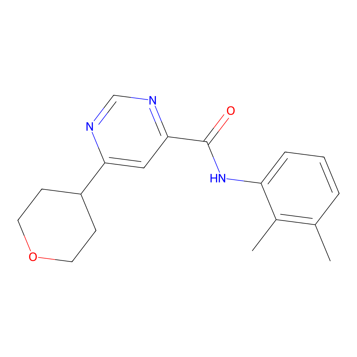 N-(2,3-Dimethylphenyl)-6-(oxan-4-yl)pyrimidine-4-carboxamide molecular structure, CAS 2415499-64-6