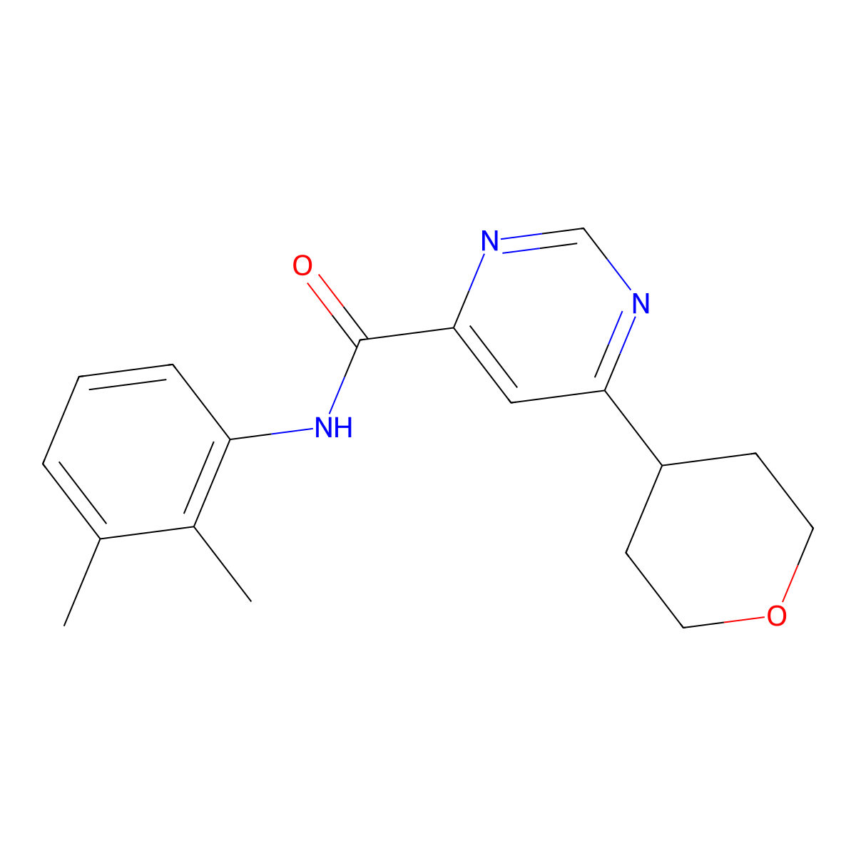 N-(2,3-Dimethylphenyl)-6-(oxan-4-yl)pyrimidine-4-carboxamide molecular structure, CAS 2415499-64-6
