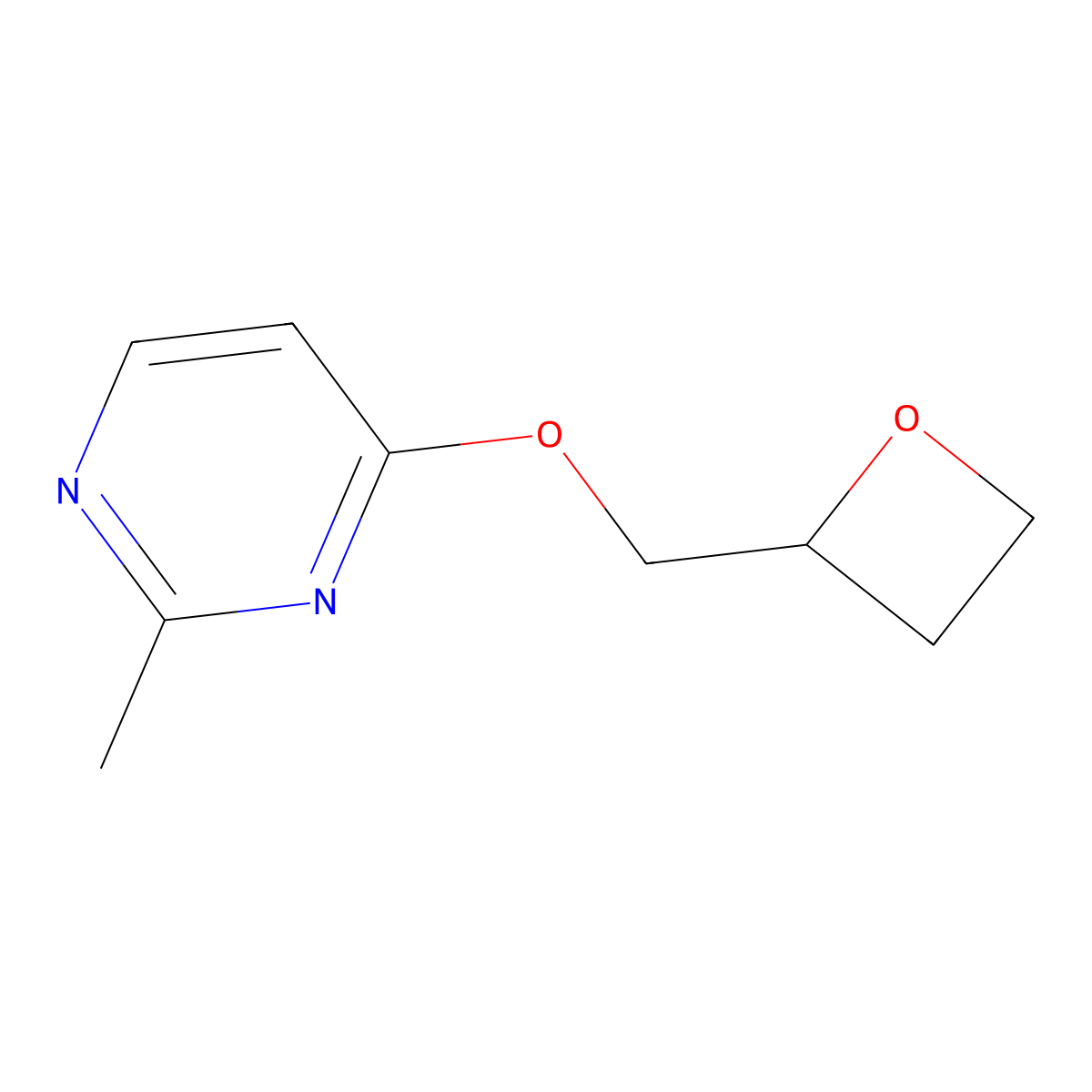 2-Methyl-4-[(oxetan-2-yl)methoxy]pyrimidine molecular structure, CAS 2415499-65-7