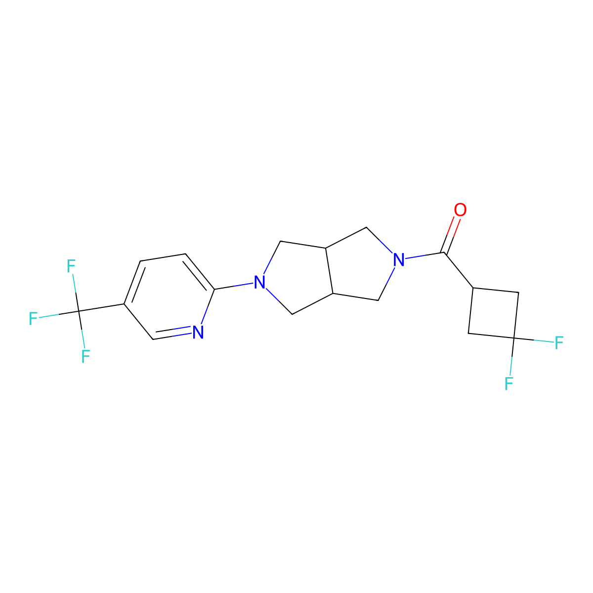 2-[5-(3,3-Difluorocyclobutanecarbonyl)-octahydropyrrolo[3,4-c]pyrrol-2-yl]-5-(trifluoromethyl)pyridine molecular structure, CAS 2415499-66-8