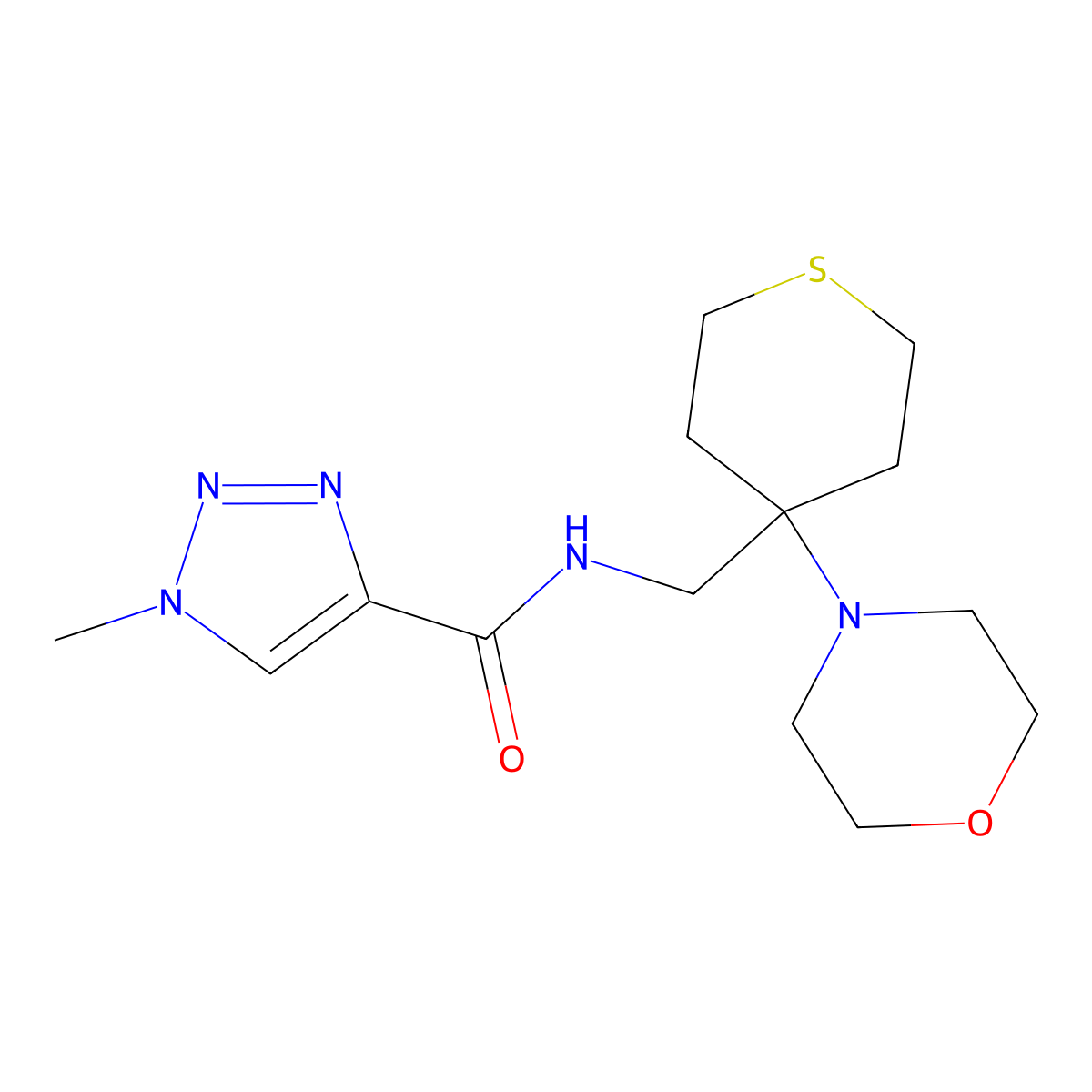 1-methyl-N-{[4-(morpholin-4-yl)thian-4-yl]methyl}-1H-1,2,3-triazole-4-carboxamide molecular structure, CAS 2415499-67-9
