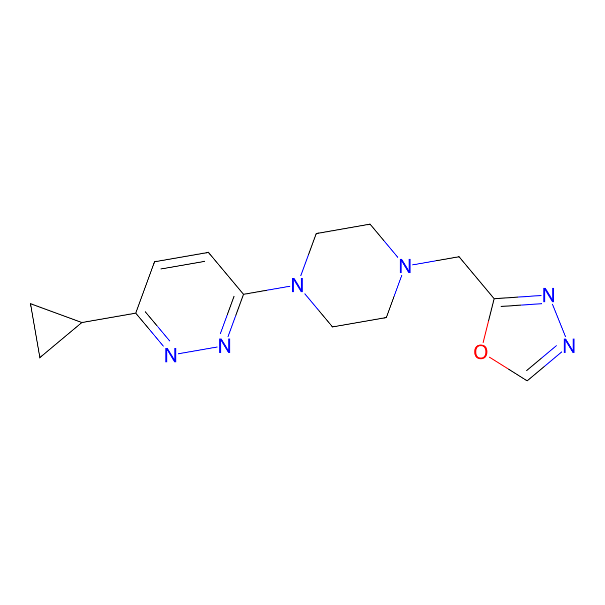 3-Cyclopropyl-6-{4-[(1,3,4-oxadiazol-2-yl)methyl]piperazin-1-yl}pyridazine molecular structure, CAS 2415499-69-1