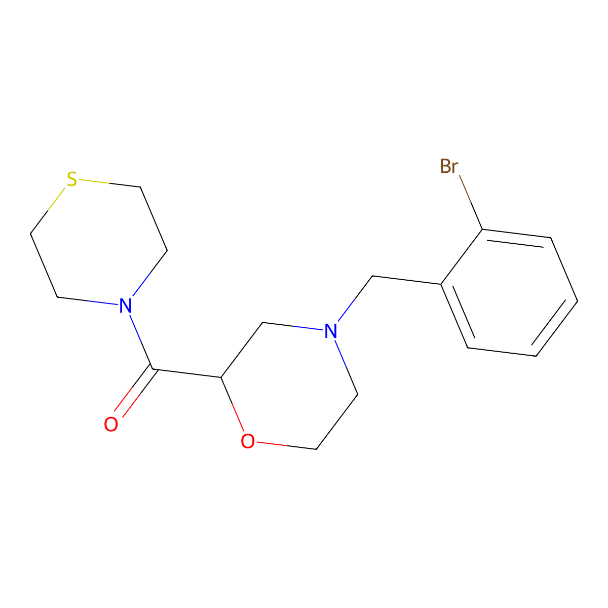 4-[(2-Bromophenyl)methyl]-2-(thiomorpholine-4-carbonyl)morpholine molecular structure, CAS 2415499-73-7