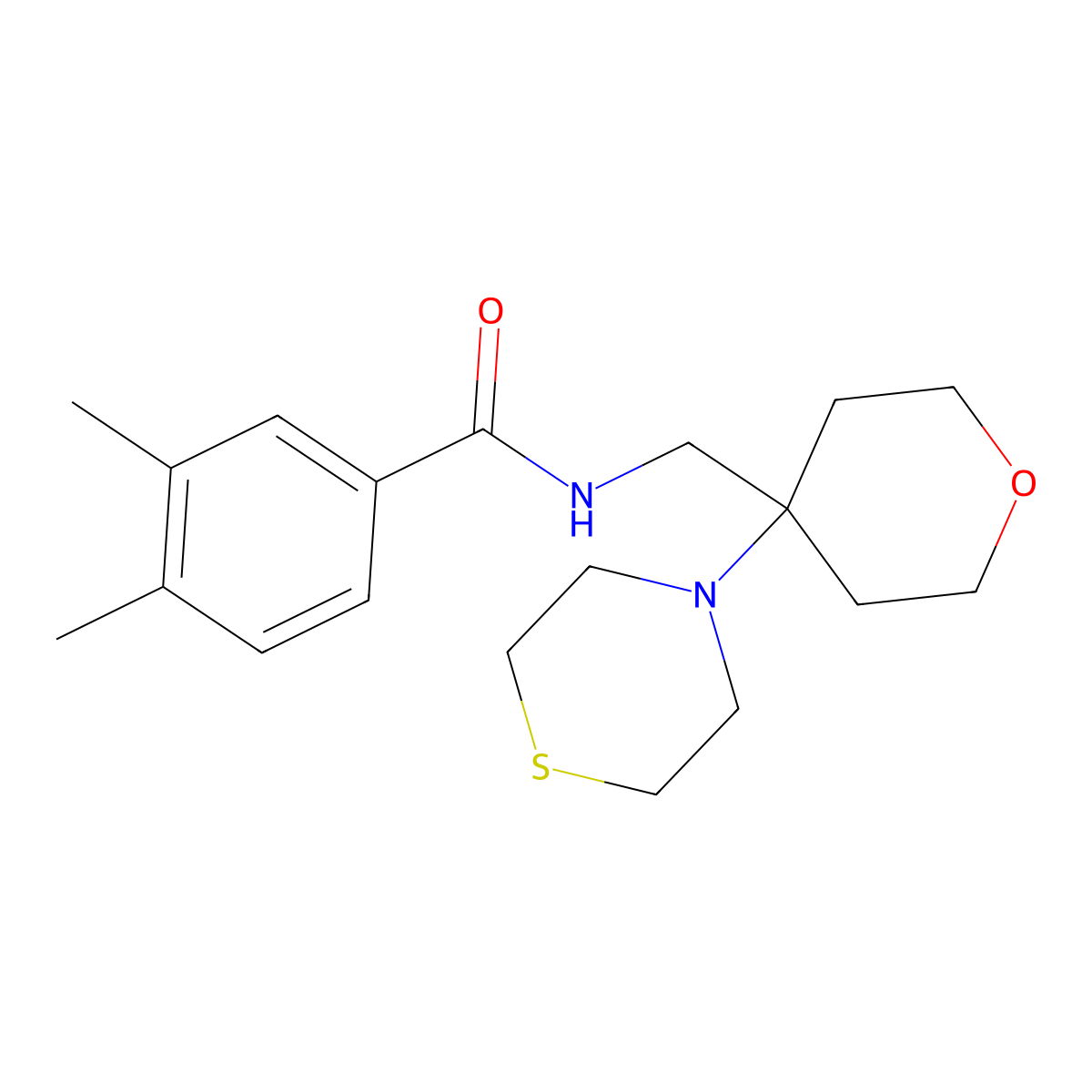 3,4-dimethyl-N-{[4-(thiomorpholin-4-yl)oxan-4-yl]methyl}benzamide molecular structure, CAS 2415499-74-8