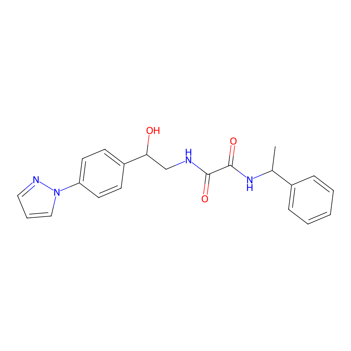 N-{2-hydroxy-2-[4-(1H-pyrazol-1-yl)phenyl]ethyl}-N'-(1-phenylethyl)ethanediamide molecular structure, CAS 2415499-76-0