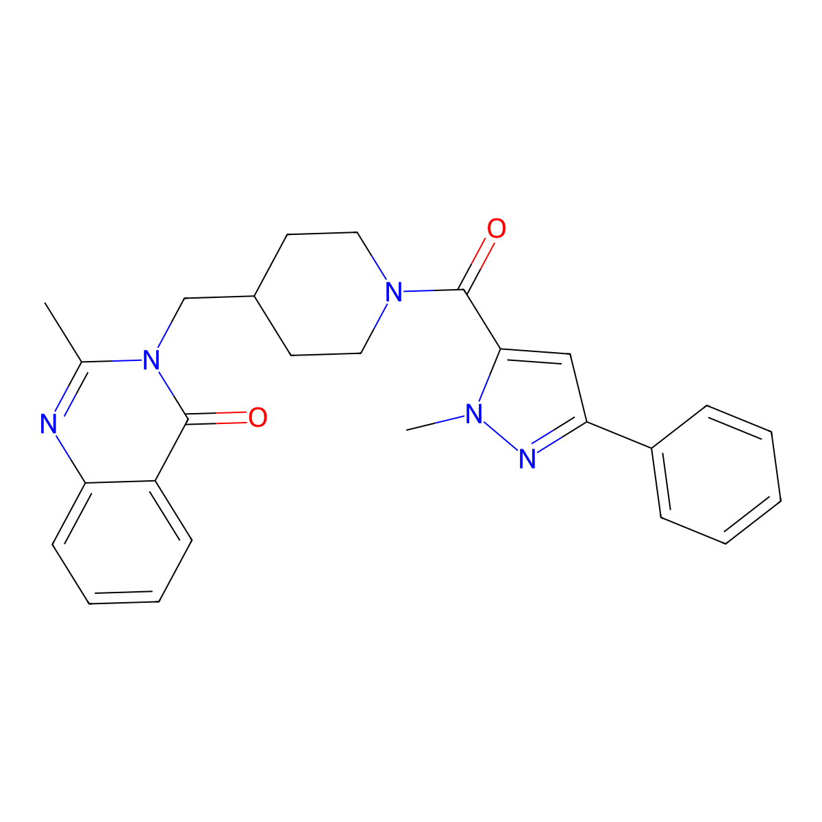 2-methyl-3-{[1-(1-methyl-3-phenyl-1H-pyrazole-5-carbonyl)piperidin-4-yl]methyl}-3,4-dihydroquinazolin-4-one molecular structure, CAS 2415499-78-2