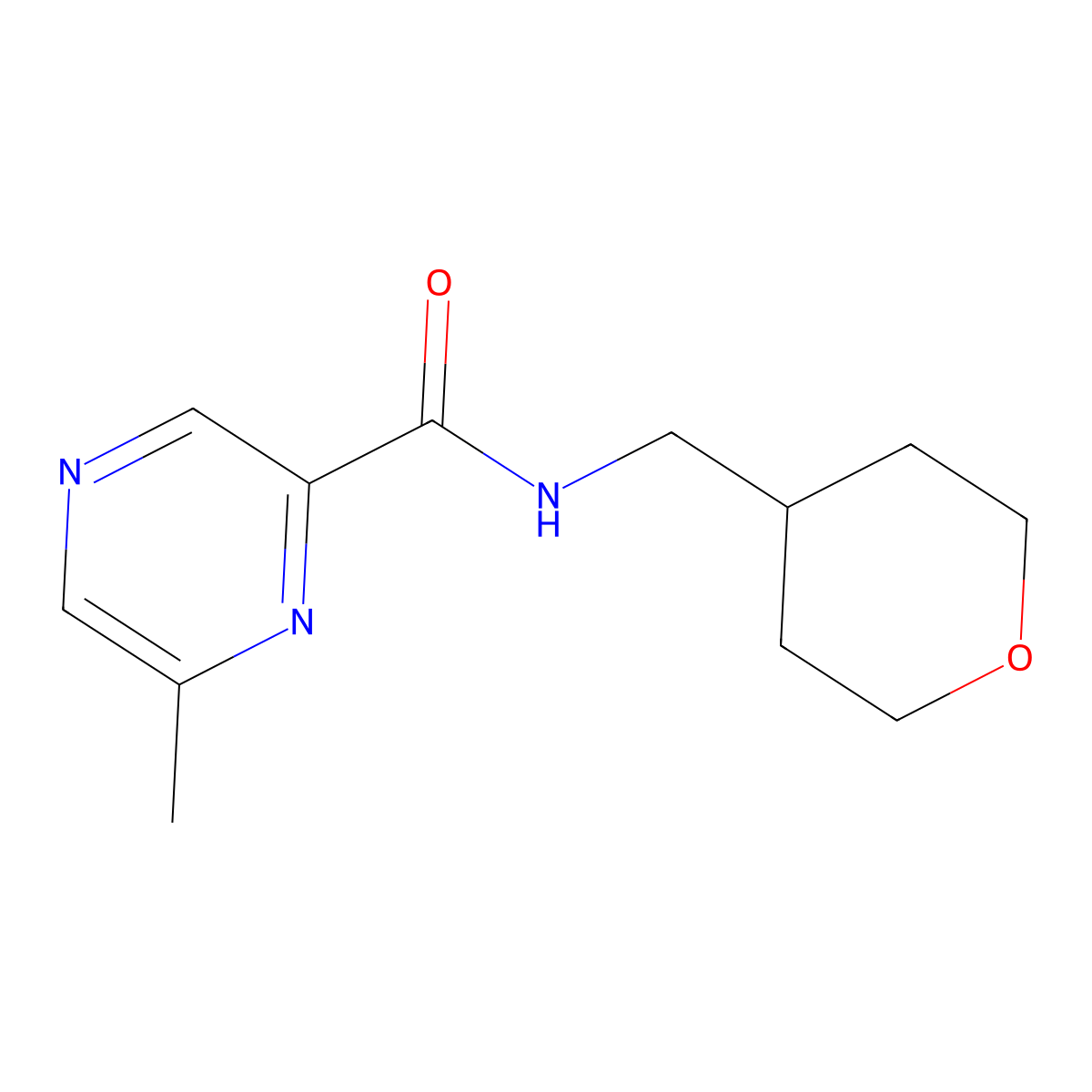 6-methyl-N-[(oxan-4-yl)methyl]pyrazine-2-carboxamide molecular structure, CAS 2415499-83-9