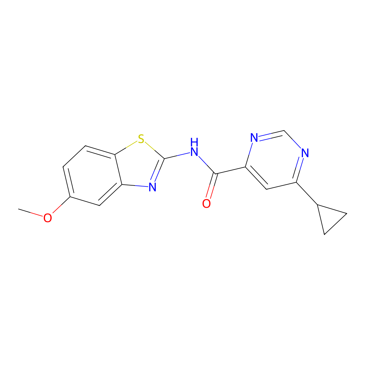 6-Cyclopropyl-N-(5-methoxy-1,3-benzothiazol-2-yl)pyrimidine-4-carboxamide molecular structure, CAS 2415499-95-3
