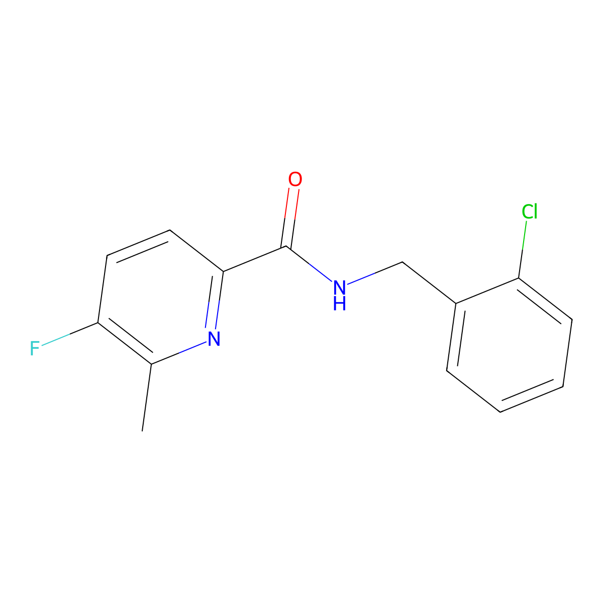 N-[(2-Chlorophenyl)methyl]-5-fluoro-6-methylpyridine-2-carboxamide molecular structure, CAS 2415499-97-5