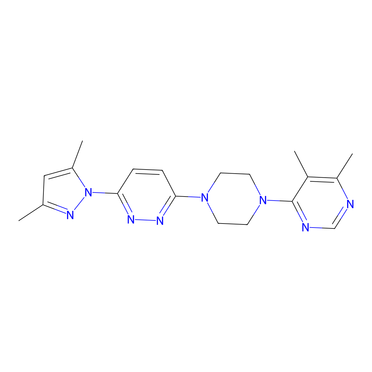 4-{4-[6-(3,5-dimethyl-1H-pyrazol-1-yl)pyridazin-3-yl]piperazin-1-yl}-5,6-dimethylpyrimidine molecular structure, CAS 2415499-98-6