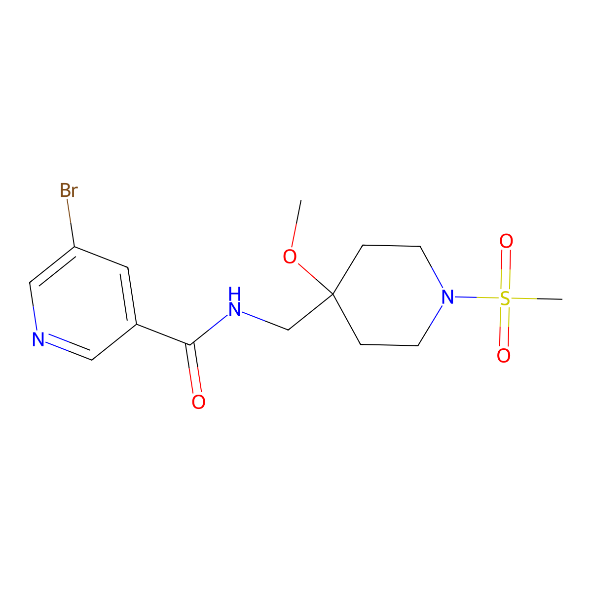 5-bromo-N-[(1-methanesulfonyl-4-methoxypiperidin-4-yl)methyl]pyridine-3-carboxamide molecular structure, CAS 2415500-06-8