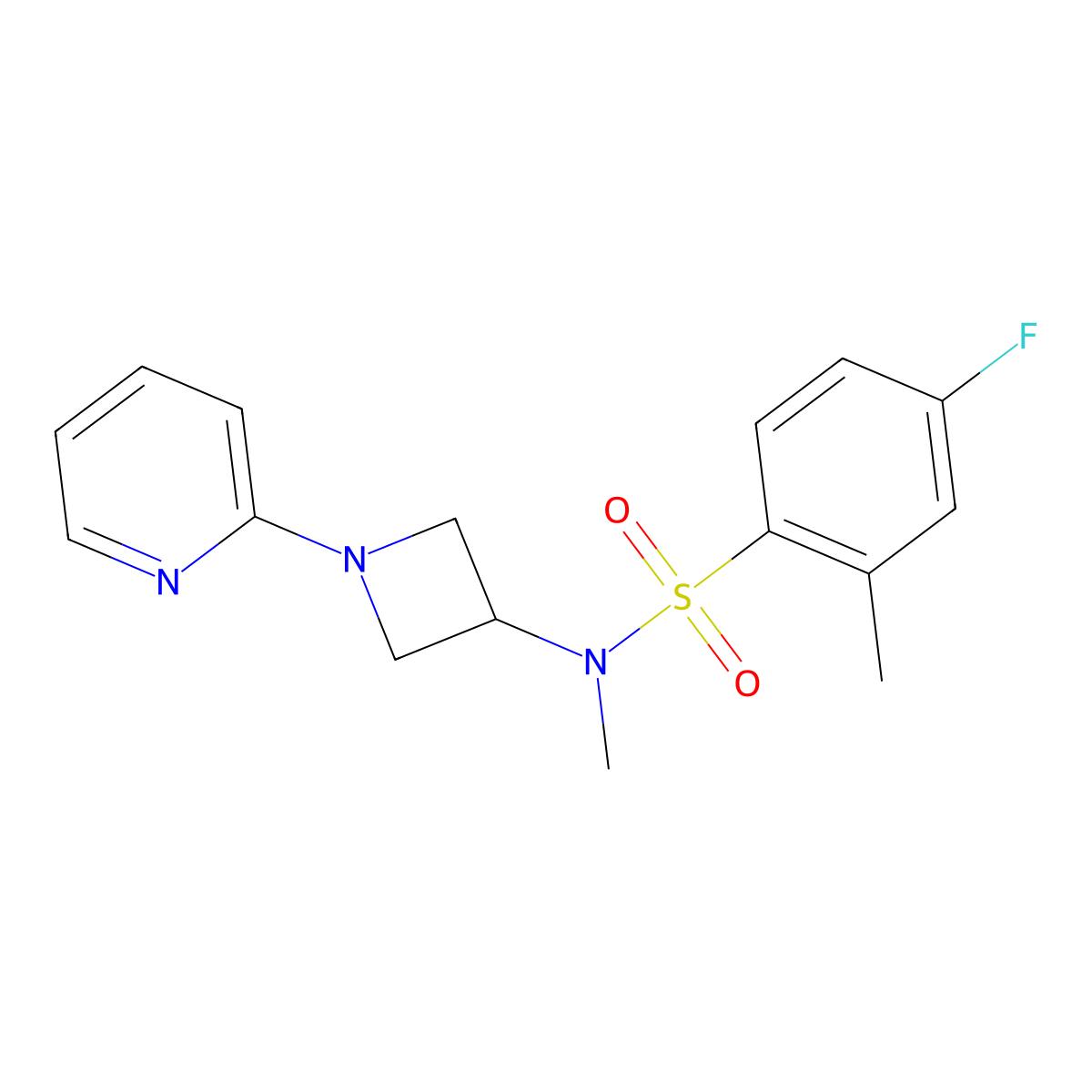 4-fluoro-N,2-dimethyl-N-[1-(pyridin-2-yl)azetidin-3-yl]benzene-1-sulfonamide molecular structure, CAS 2415500-07-9
