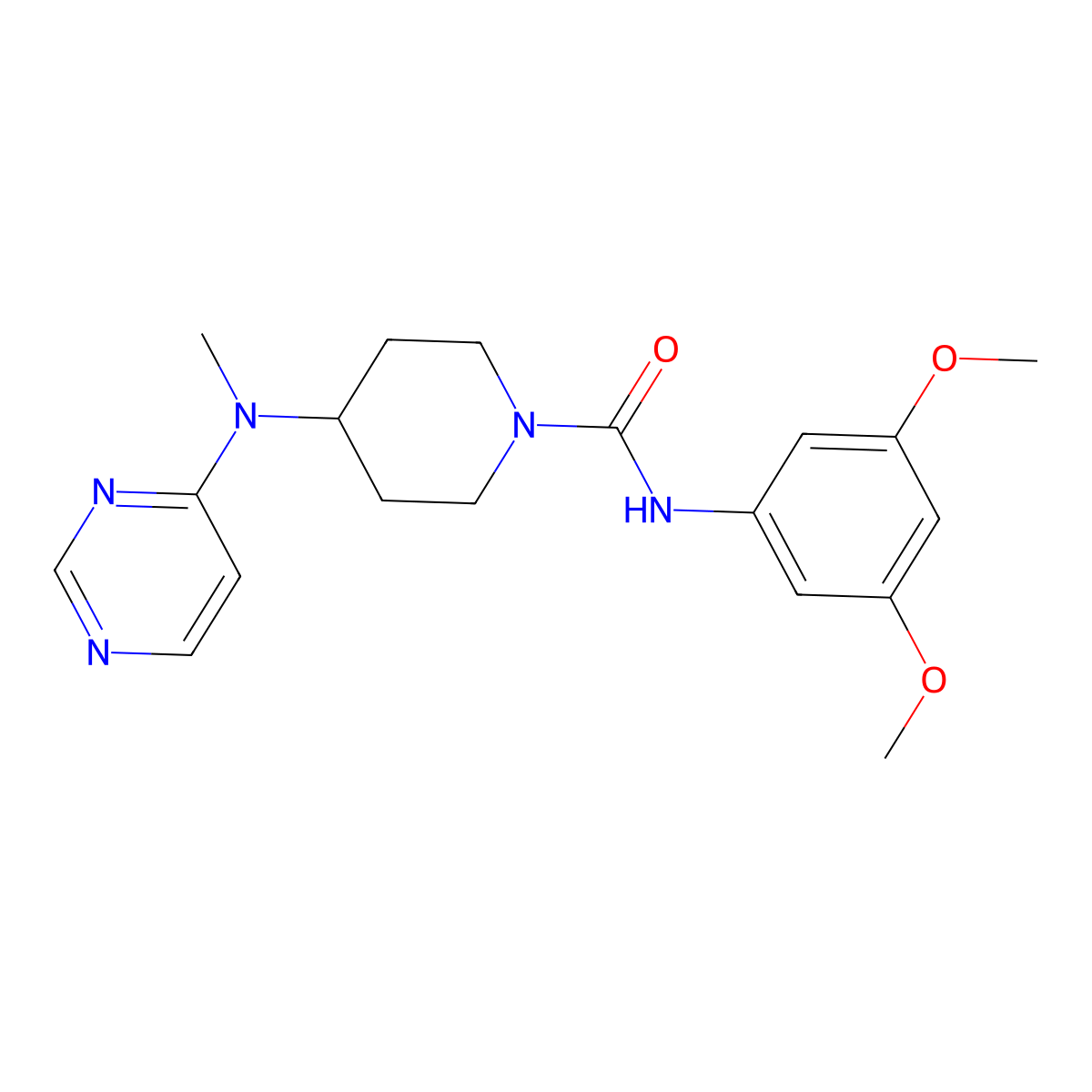 N-(3,5-Dimethoxyphenyl)-4-[methyl(pyrimidin-4-yl)amino]piperidine-1-carboxamide molecular structure, CAS 2415500-11-5