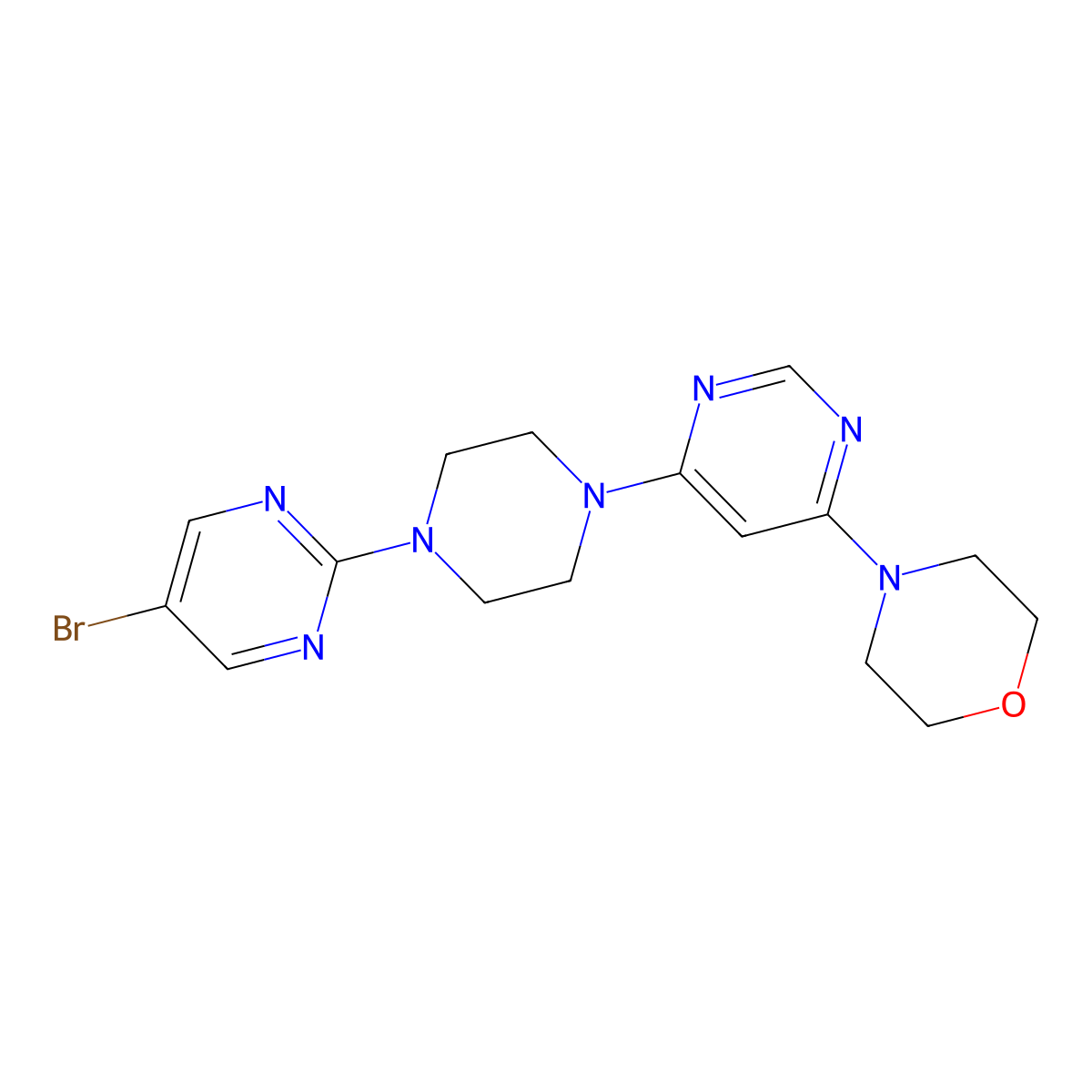 4-{6-[4-(5-Bromopyrimidin-2-yl)piperazin-1-yl]pyrimidin-4-yl}morpholine molecular structure, CAS 2415500-12-6
