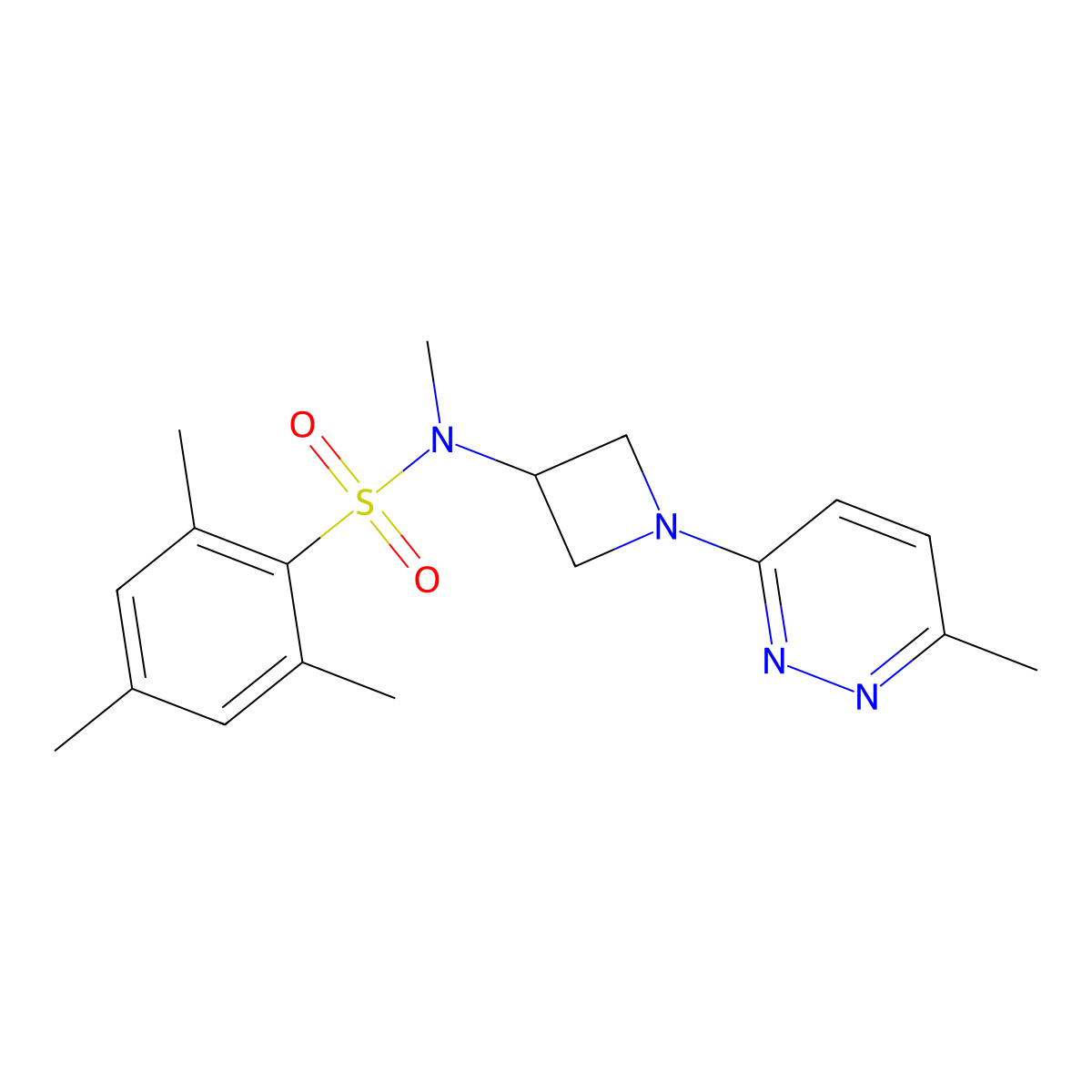 N,2,4,6-tetramethyl-N-[1-(6-methylpyridazin-3-yl)azetidin-3-yl]benzene-1-sulfonamide molecular structure, CAS 2415500-13-7