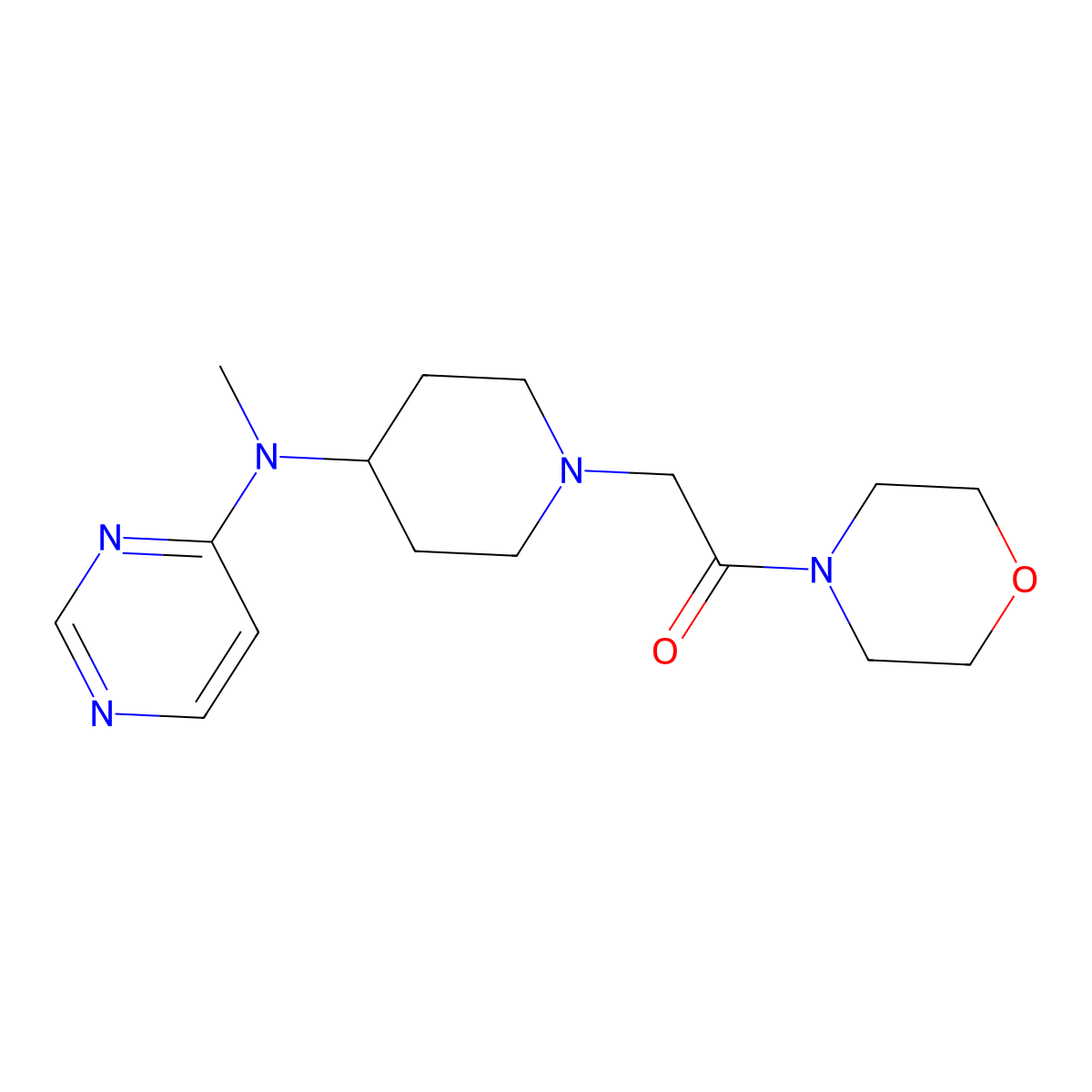 2-{4-[Methyl(pyrimidin-4-yl)amino]piperidin-1-yl}-1-(morpholin-4-yl)ethan-1-one molecular structure, CAS 2415500-15-9