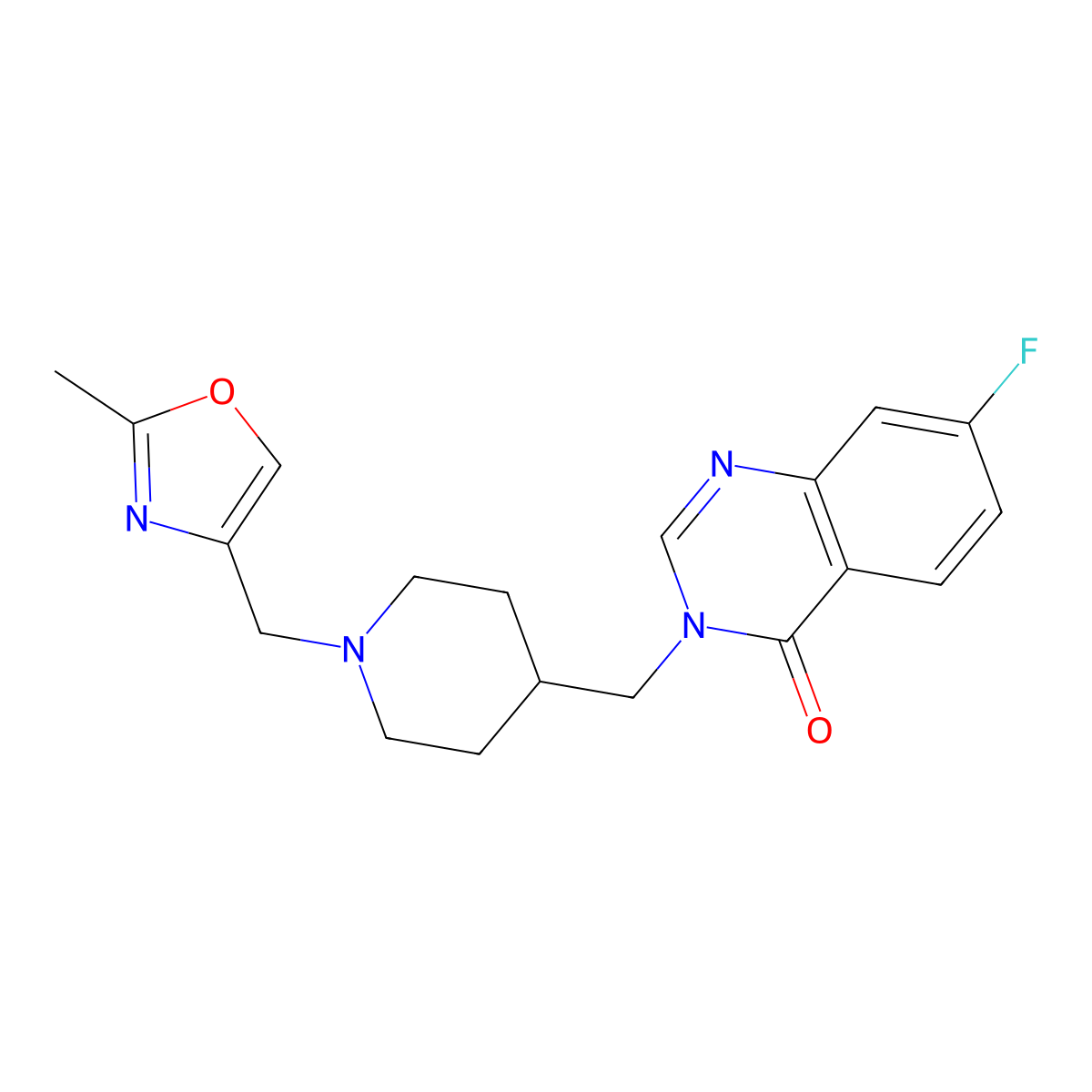 7-Fluoro-3-({1-[(2-methyl-1,3-oxazol-4-yl)methyl]piperidin-4-yl}methyl)-3,4-dihydroquinazolin-4-one molecular structure, CAS 2415500-21-7