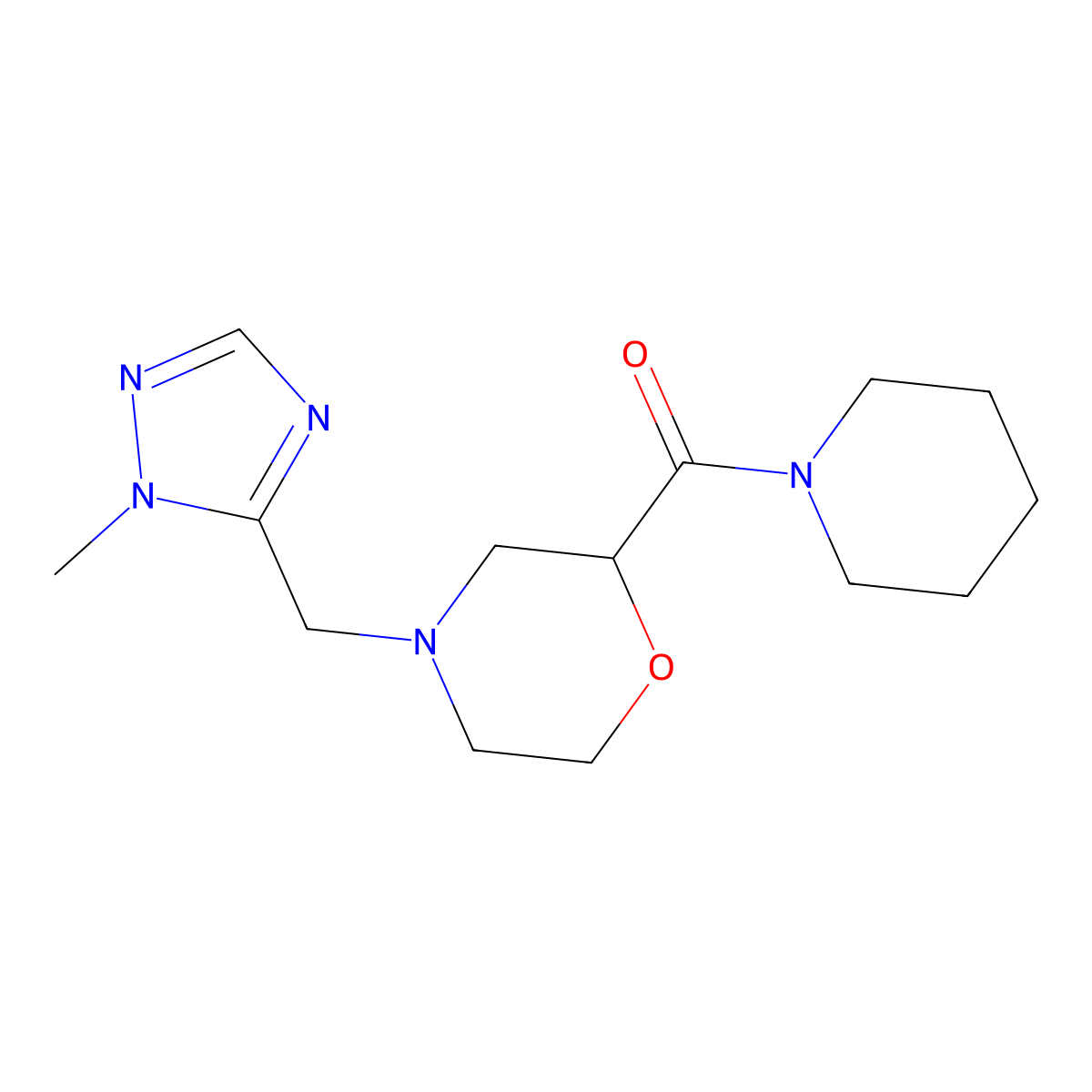 4-[(1-methyl-1H-1,2,4-triazol-5-yl)methyl]-2-(piperidine-1-carbonyl)morpholine molecular structure, CAS 2415500-24-0