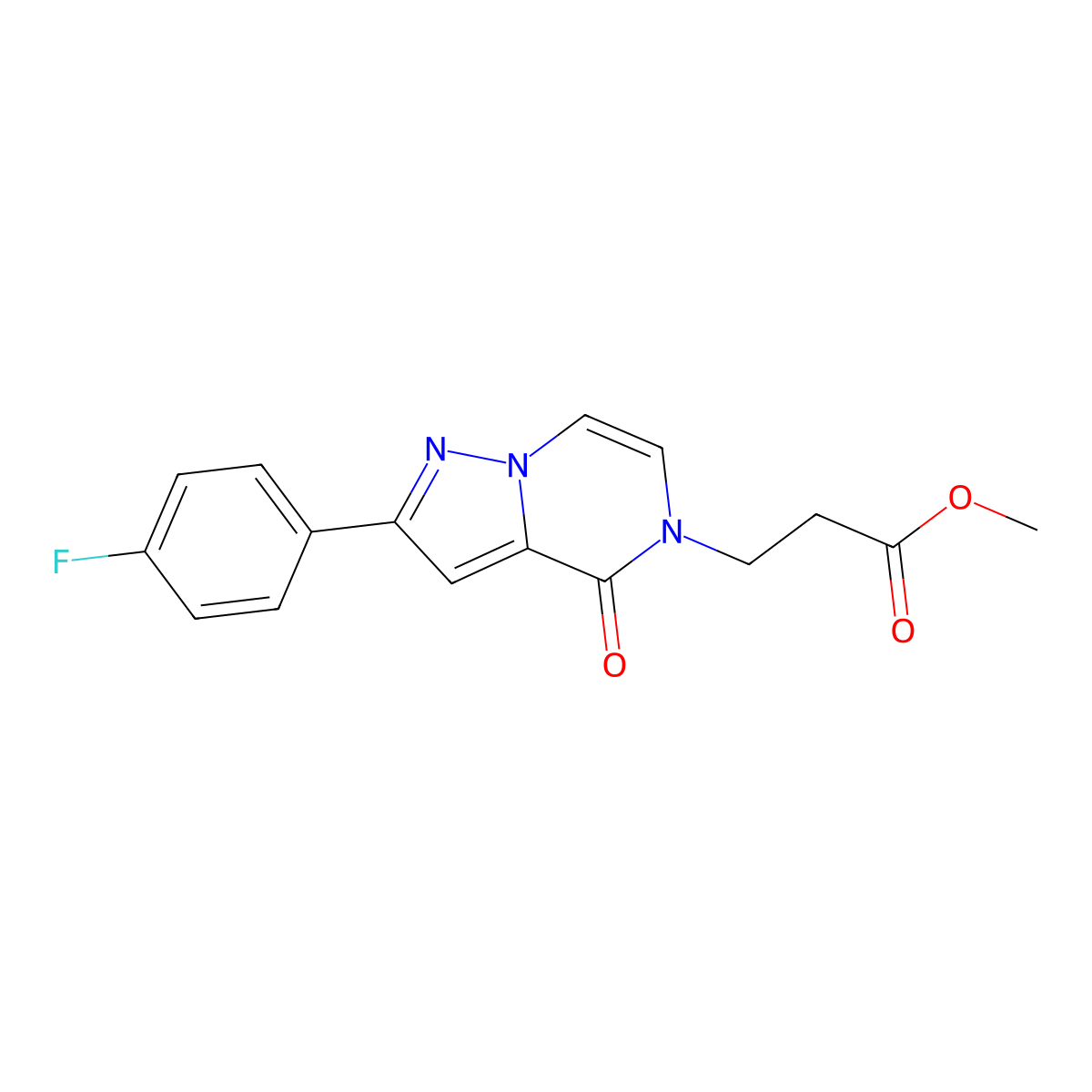 methyl 3-[2-(4-fluorophenyl)-4-oxo-4H,5H-pyrazolo[1,5-a]pyrazin-5-yl]propanoate molecular structure, CAS 2415500-26-2
