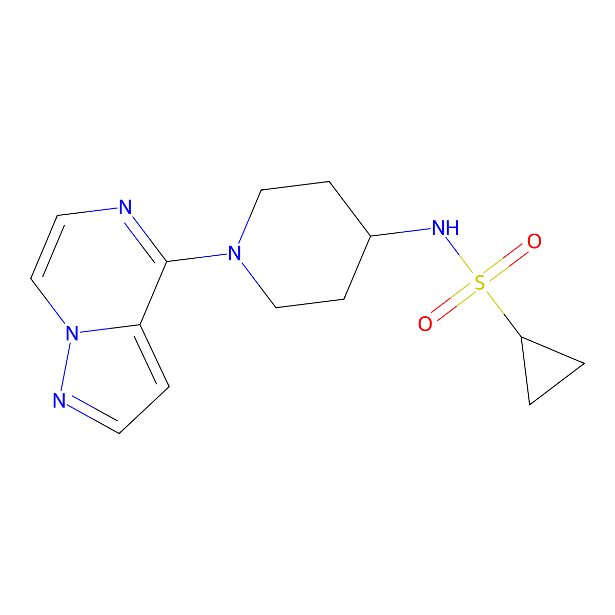 N-(1-{pyrazolo[1,5-a]pyrazin-4-yl}piperidin-4-yl)cyclopropanesulfonamide molecular structure, CAS 2415500-33-1