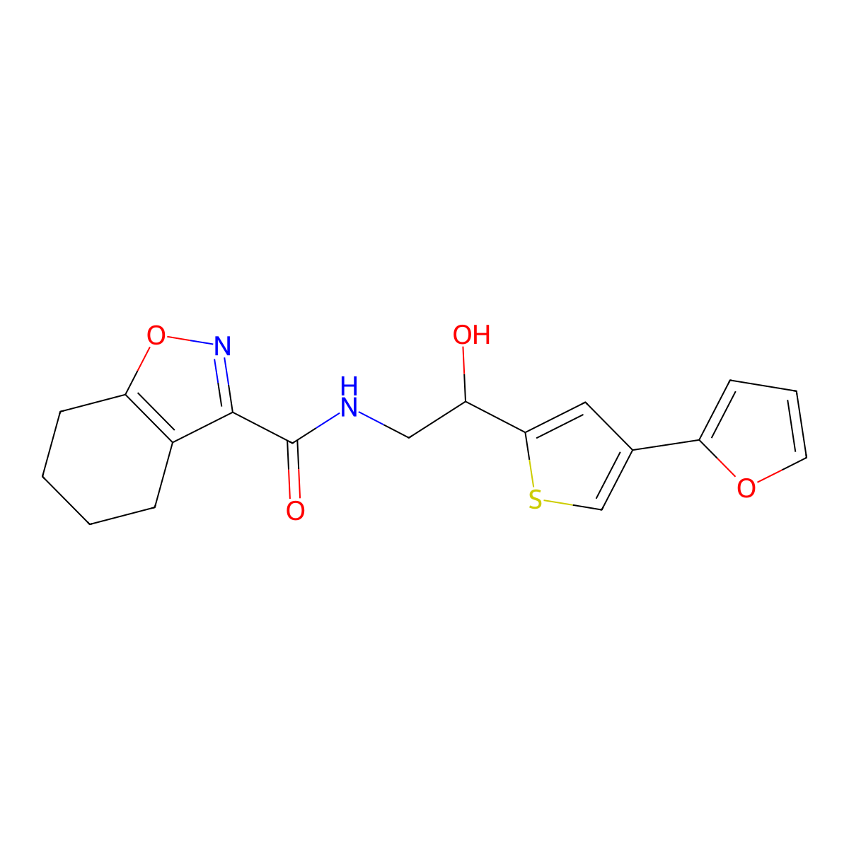 N-{2-[4-(furan-2-yl)thiophen-2-yl]-2-hydroxyethyl}-4,5,6,7-tetrahydro-1,2-benzoxazole-3-carboxamide molecular structure, CAS 2415500-43-3