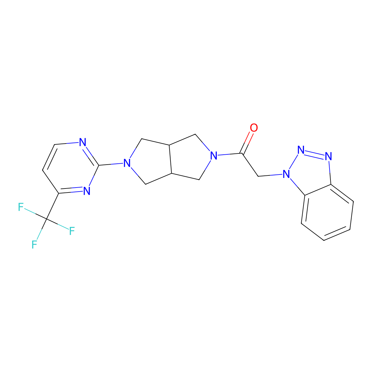 2-(1H-1,2,3-benzotriazol-1-yl)-1-{5-[4-(trifluoromethyl)pyrimidin-2-yl]-octahydropyrrolo[3,4-c]pyrrol-2-yl}ethan-1-one molecular structure, CAS 2415500-44-4