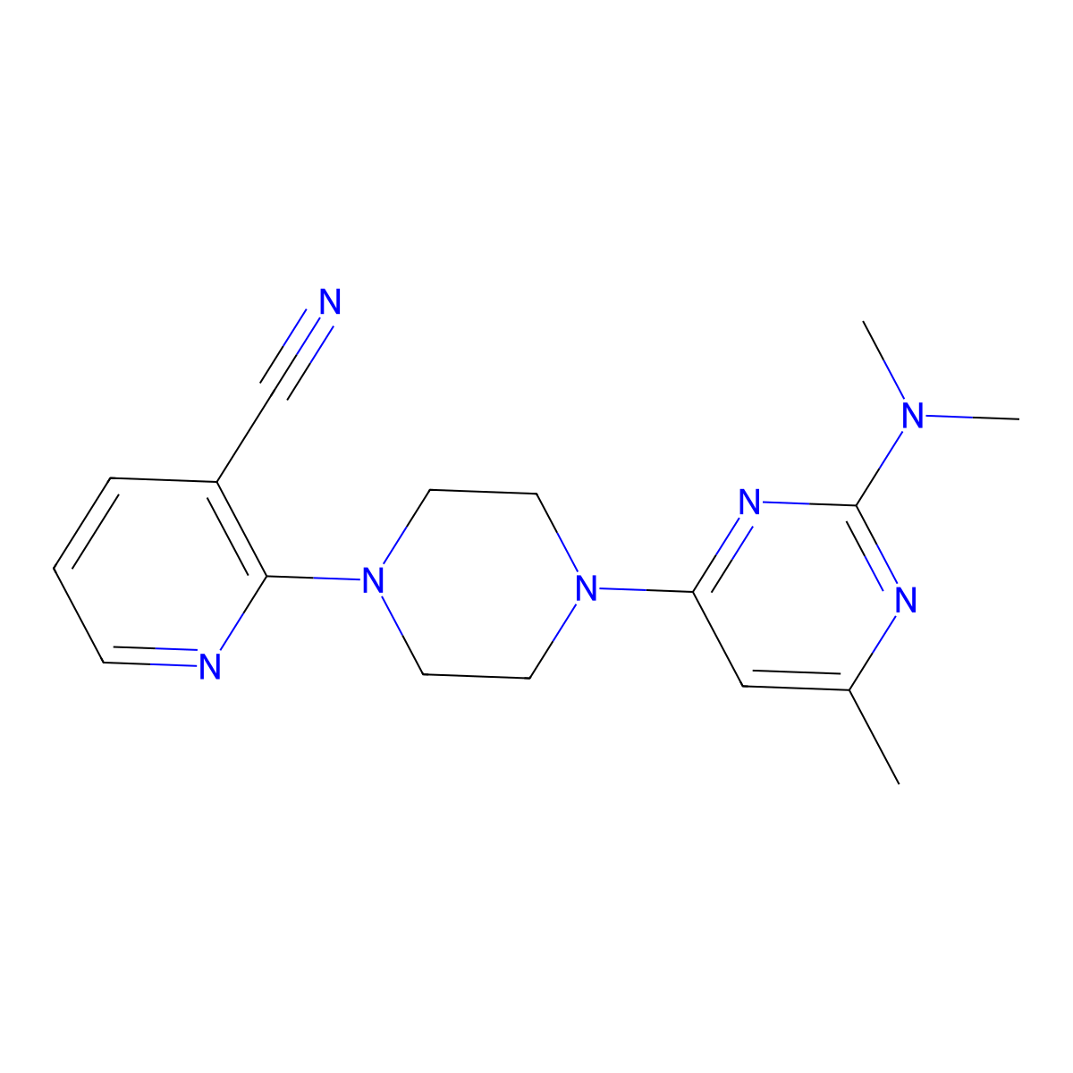 2-{4-[2-(Dimethylamino)-6-methylpyrimidin-4-yl]piperazin-1-yl}pyridine-3-carbonitrile molecular structure, CAS 2415500-48-8