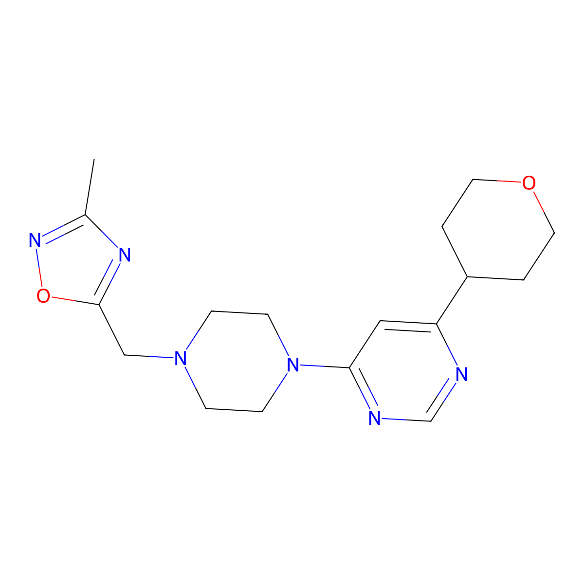4-{4-[(3-Methyl-1,2,4-oxadiazol-5-yl)methyl]piperazin-1-yl}-6-(oxan-4-yl)pyrimidine molecular structure, CAS 2415500-50-2