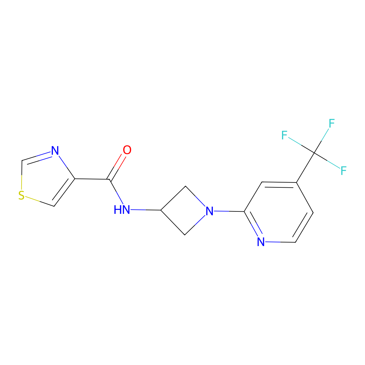 N-{1-[4-(trifluoromethyl)pyridin-2-yl]azetidin-3-yl}-1,3-thiazole-4-carboxamide molecular structure, CAS 2415500-52-4