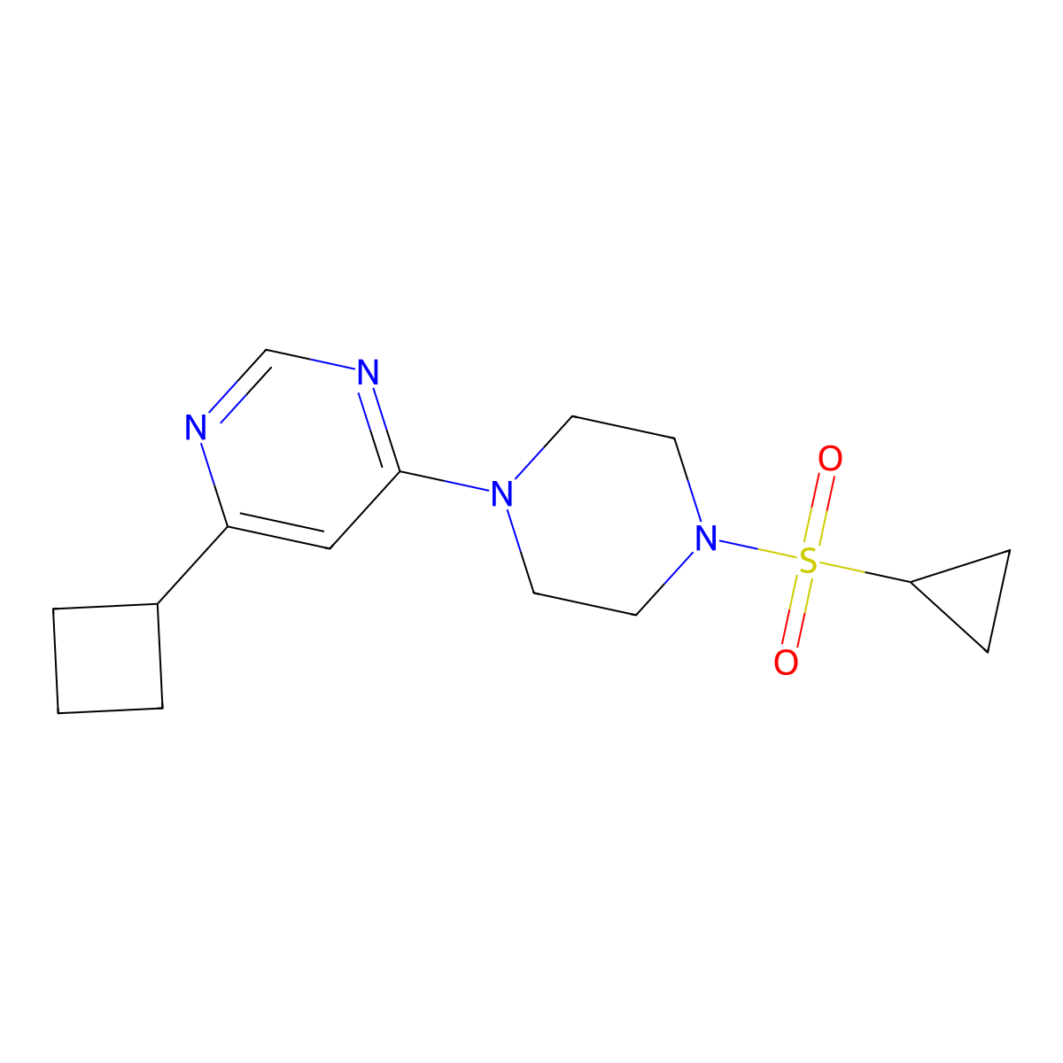 4-Cyclobutyl-6-[4-(cyclopropanesulfonyl)piperazin-1-yl]pyrimidine molecular structure, CAS 2415500-54-6