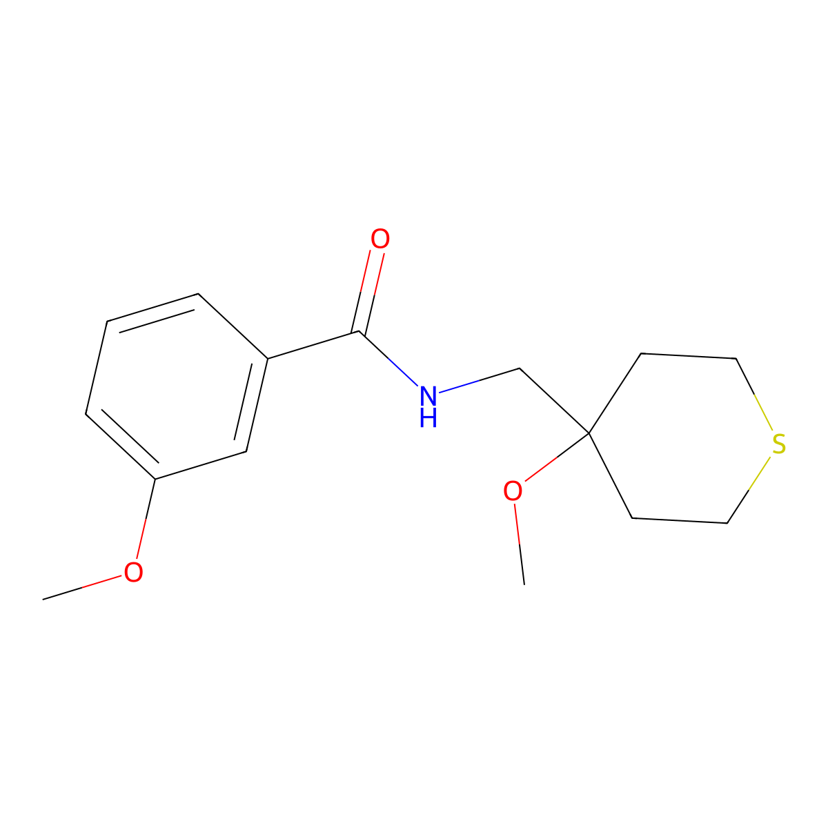 3-Methoxy-N-[(4-methoxythian-4-yl)methyl]benzamide molecular structure, CAS 2415500-55-7