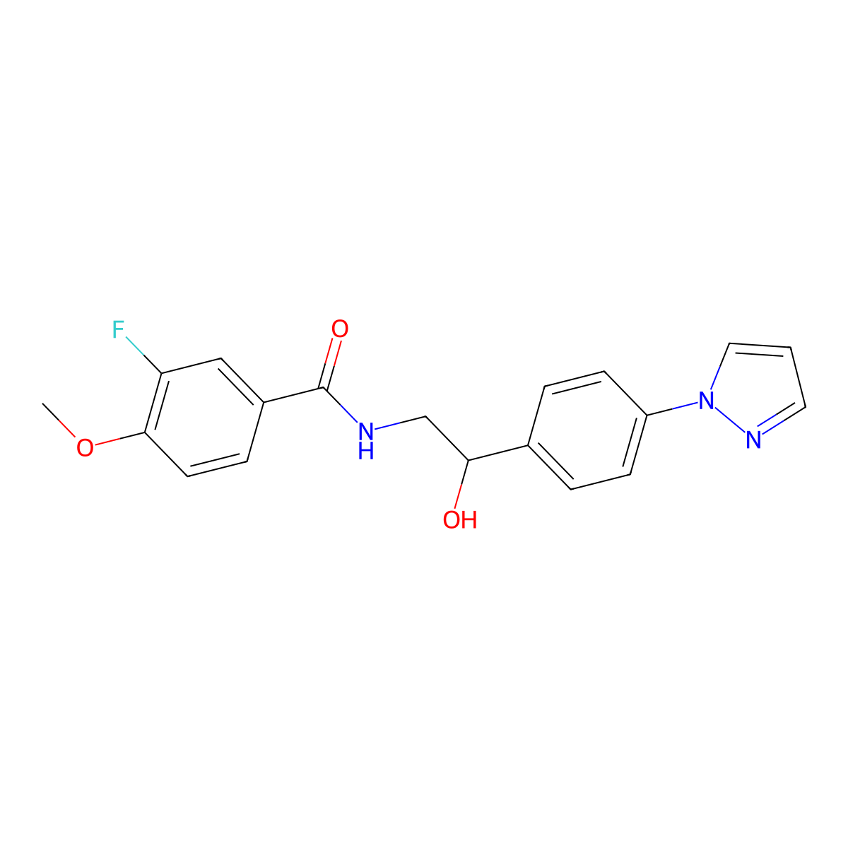 3-fluoro-N-{2-hydroxy-2-[4-(1H-pyrazol-1-yl)phenyl]ethyl}-4-methoxybenzamide molecular structure, CAS 2415500-57-9