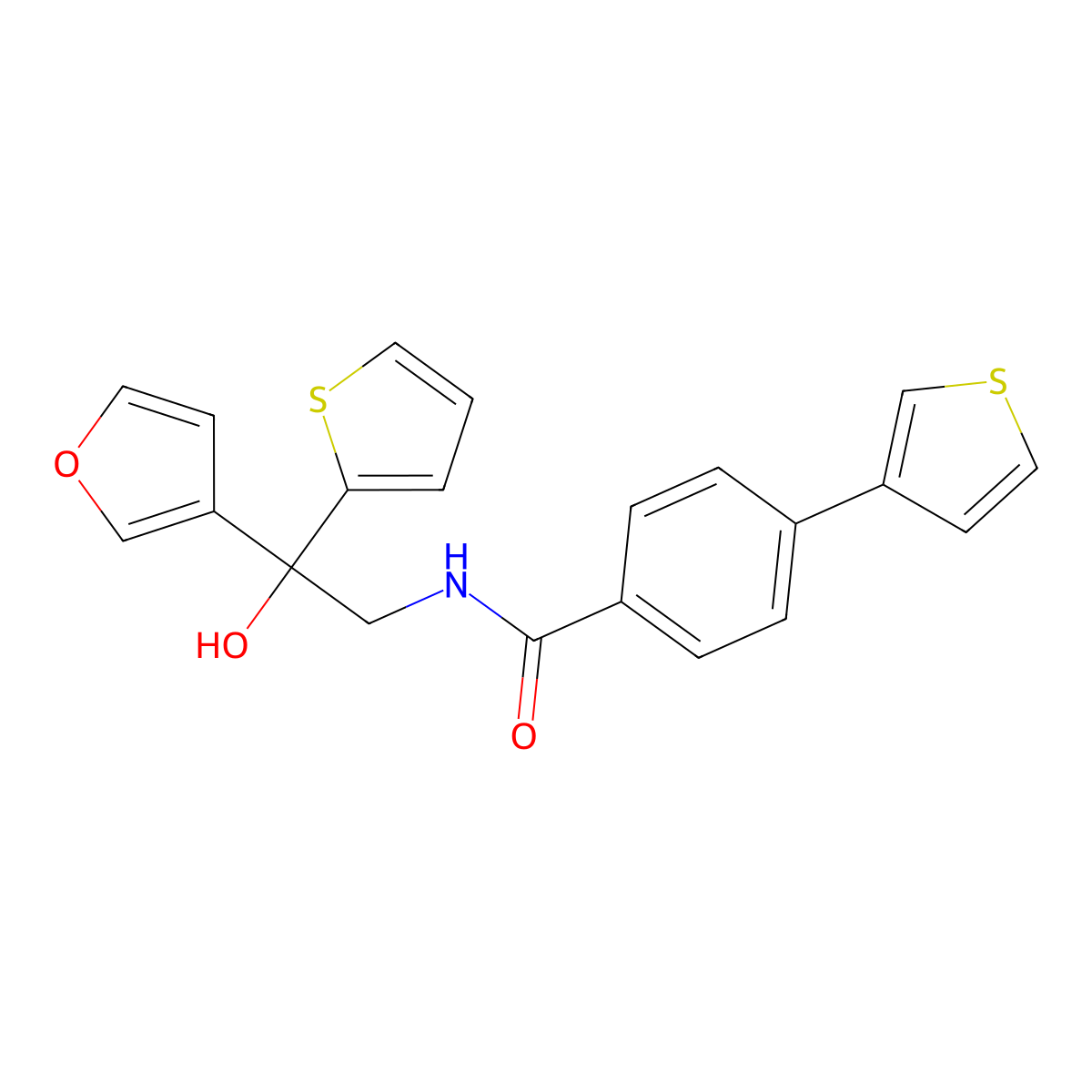 N-[2-(furan-3-yl)-2-hydroxy-2-(thiophen-2-yl)ethyl]-4-(thiophen-3-yl)benzamide molecular structure, CAS 2415500-65-9