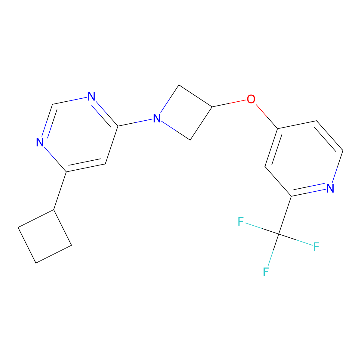 4-Cyclobutyl-6-(3-{[2-(trifluoromethyl)pyridin-4-yl]oxy}azetidin-1-yl)pyrimidine molecular structure, CAS 2415500-72-8