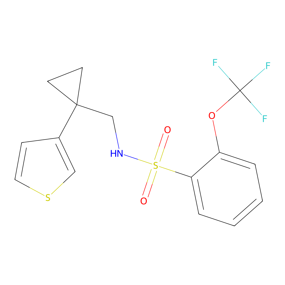 N-[(1-Thiophen-3-ylcyclopropyl)methyl]-2-(trifluoromethoxy)benzenesulfonamide molecular structure, CAS 2415500-81-9
