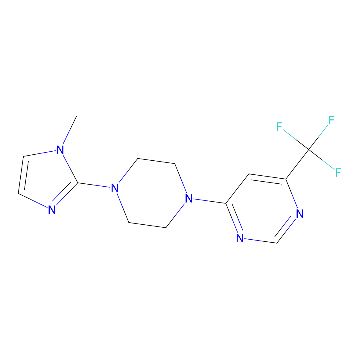 4-[4-(1-methyl-1H-imidazol-2-yl)piperazin-1-yl]-6-(trifluoromethyl)pyrimidine molecular structure, CAS 2415500-91-1