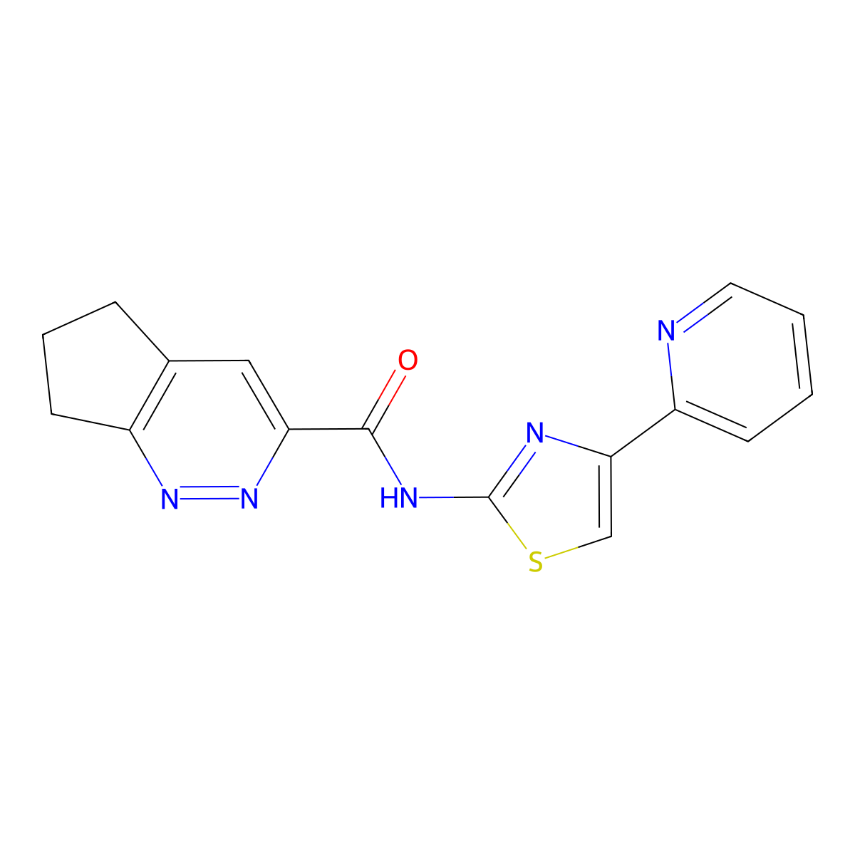N-[4-(pyridin-2-yl)-1,3-thiazol-2-yl]-5H,6H,7H-cyclopenta[c]pyridazine-3-carboxamide molecular structure, CAS 2415500-98-8
